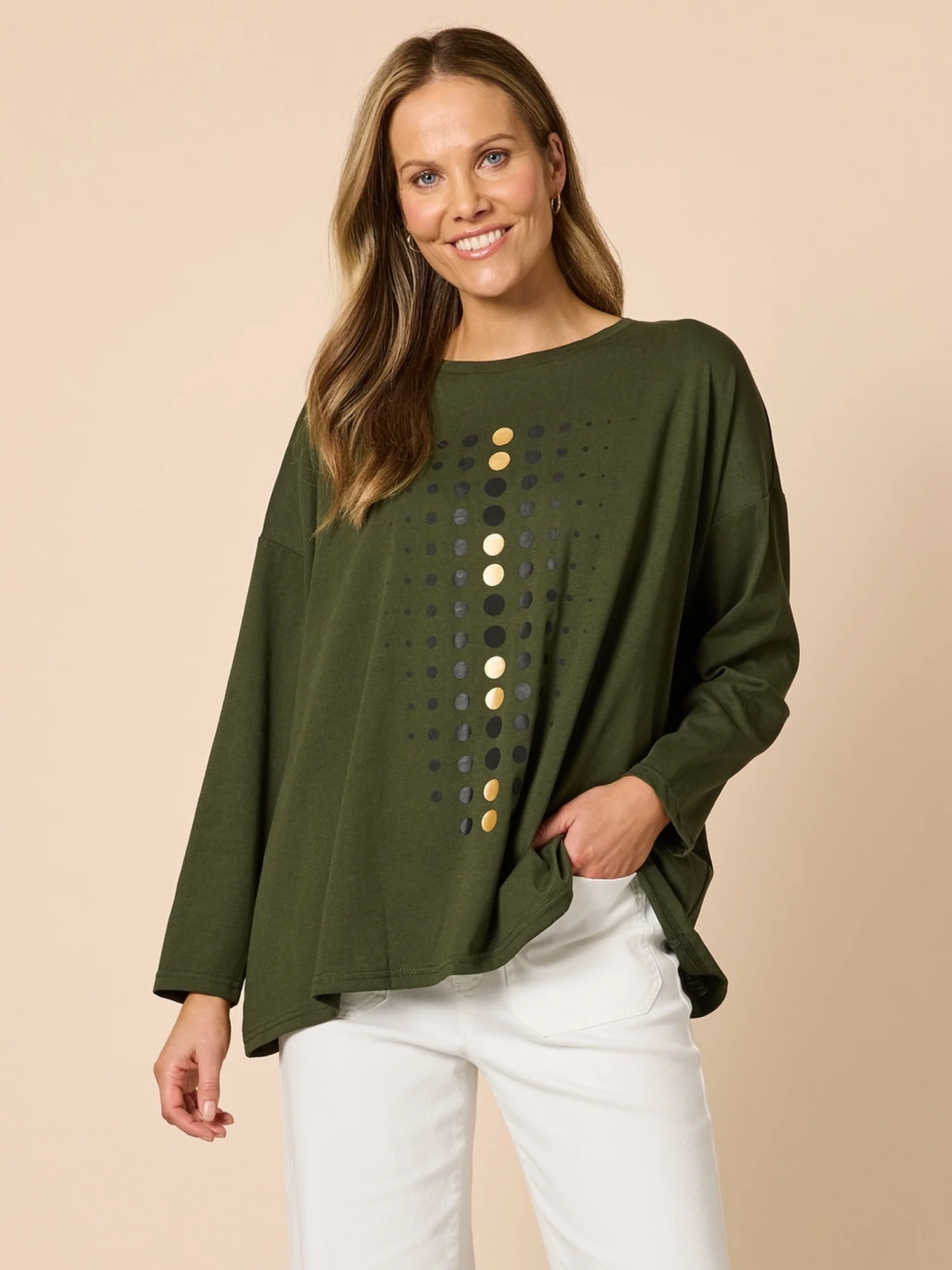 Elise Spot Print Top - Khaki