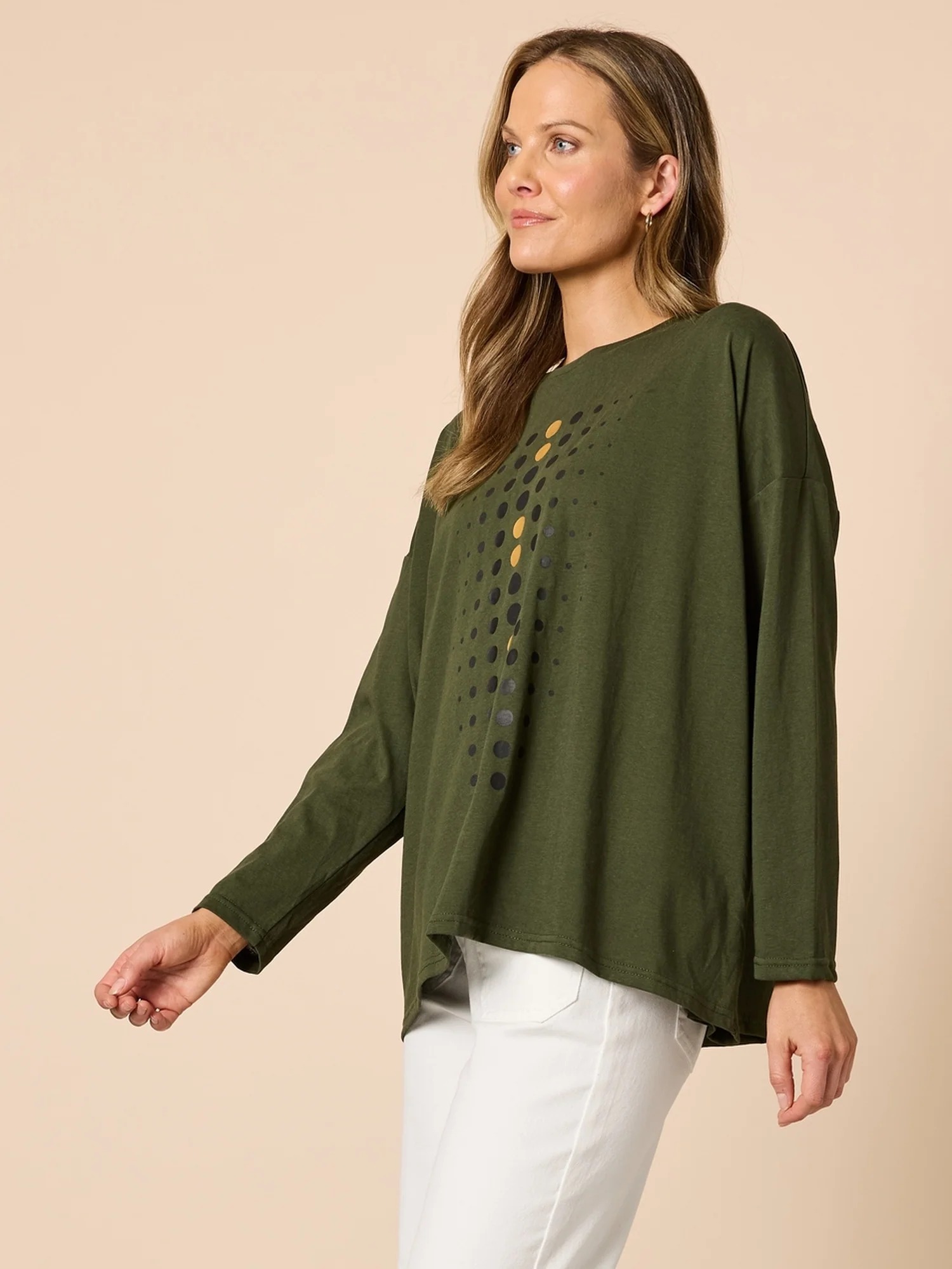 Elise Spot Print Top - Khaki - Image 2