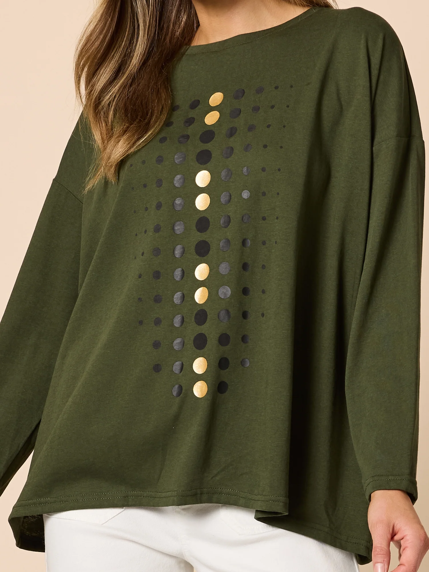 Elise Spot Print Top - Khaki - Image 3