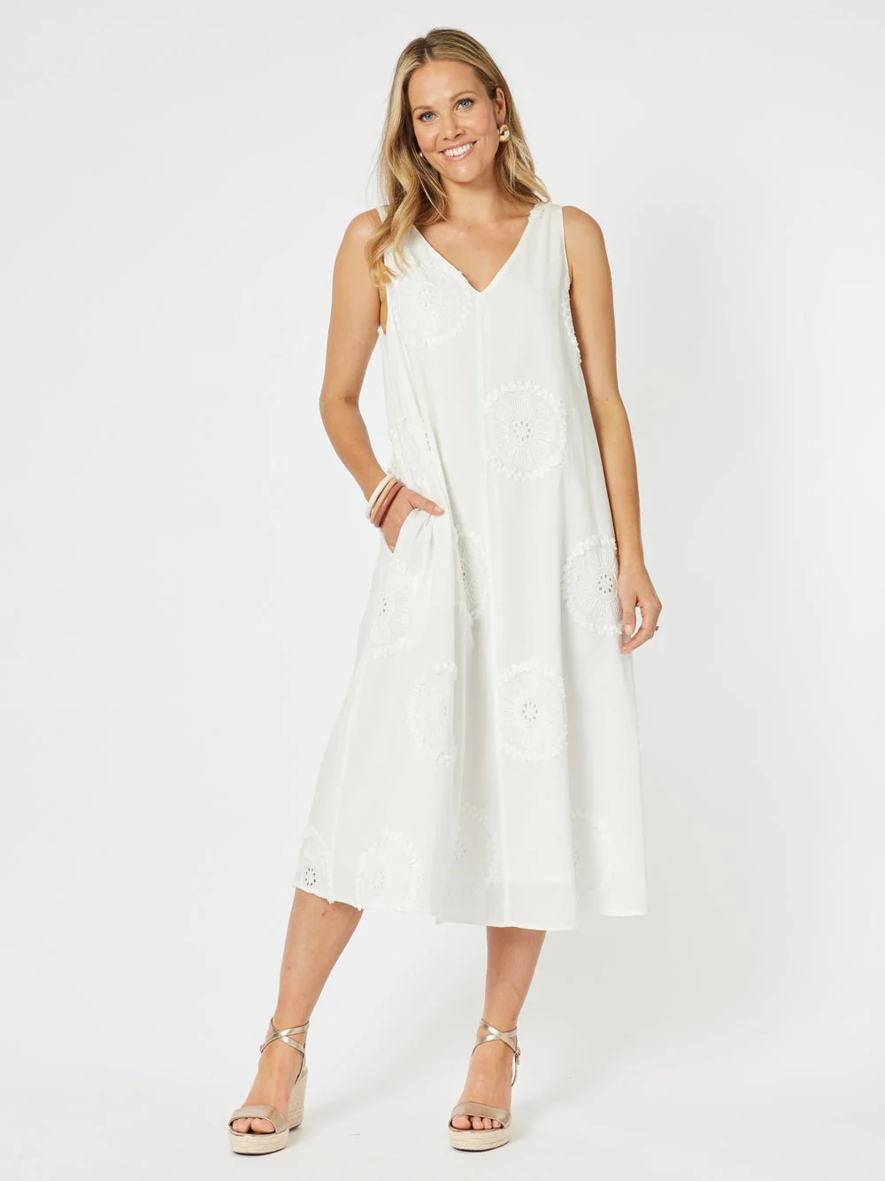 Emanuella Embroidered Sleeveless Dress - White - Image 7