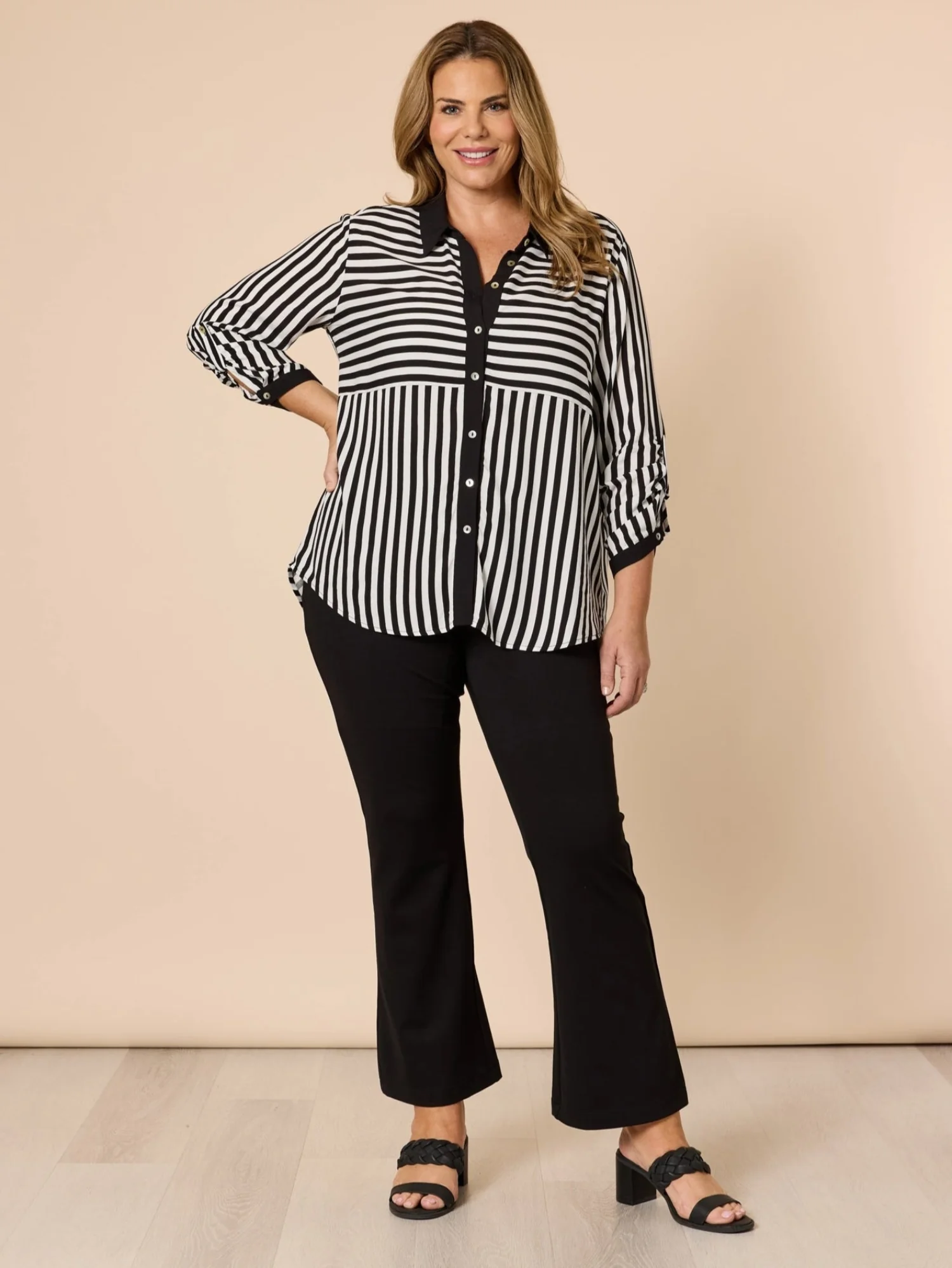 Emmie Stripe Print Shirt - Black/White - Image 3