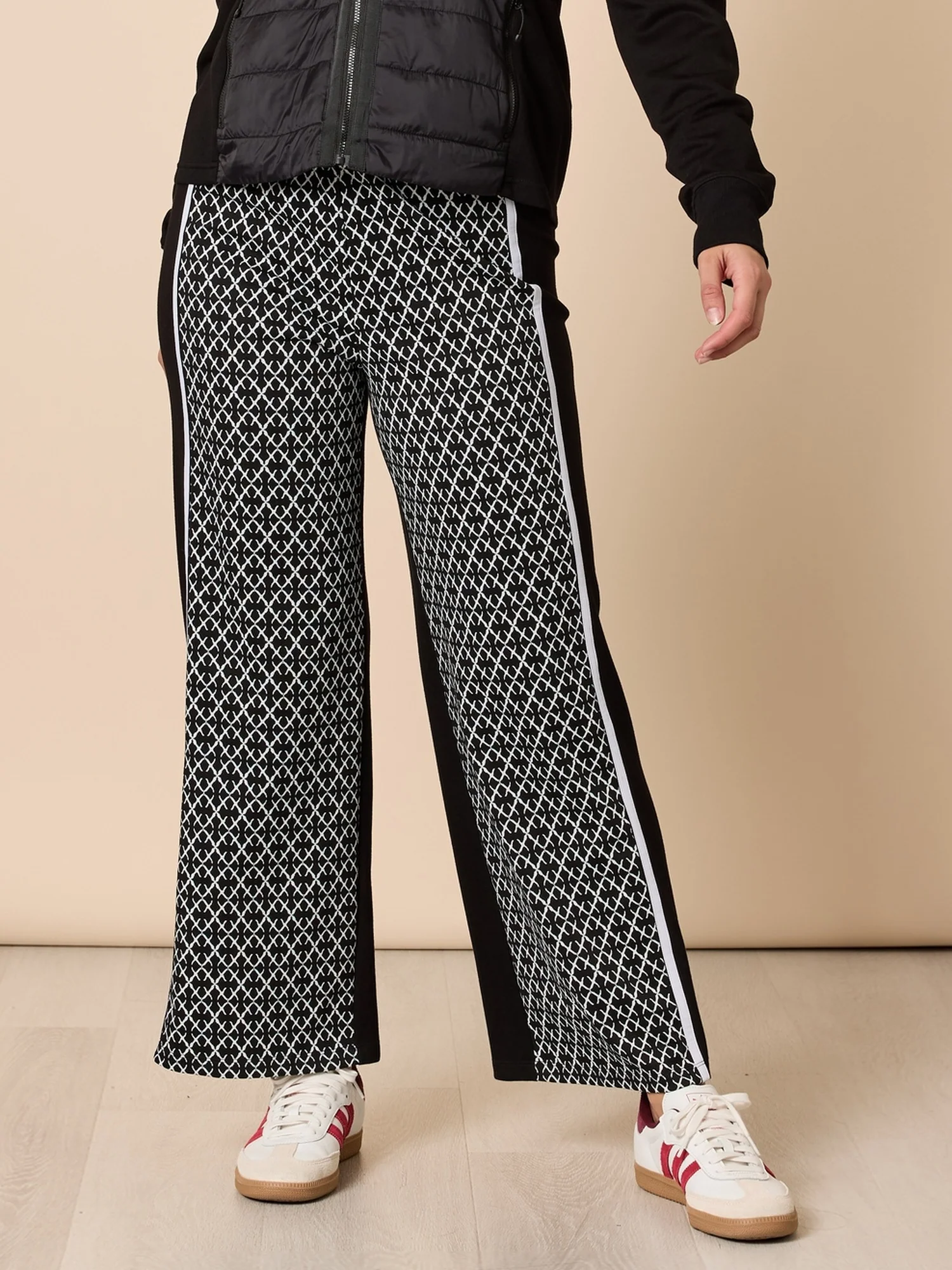 Empire Spliced Print Wide Leg Pant - Black/Ivory