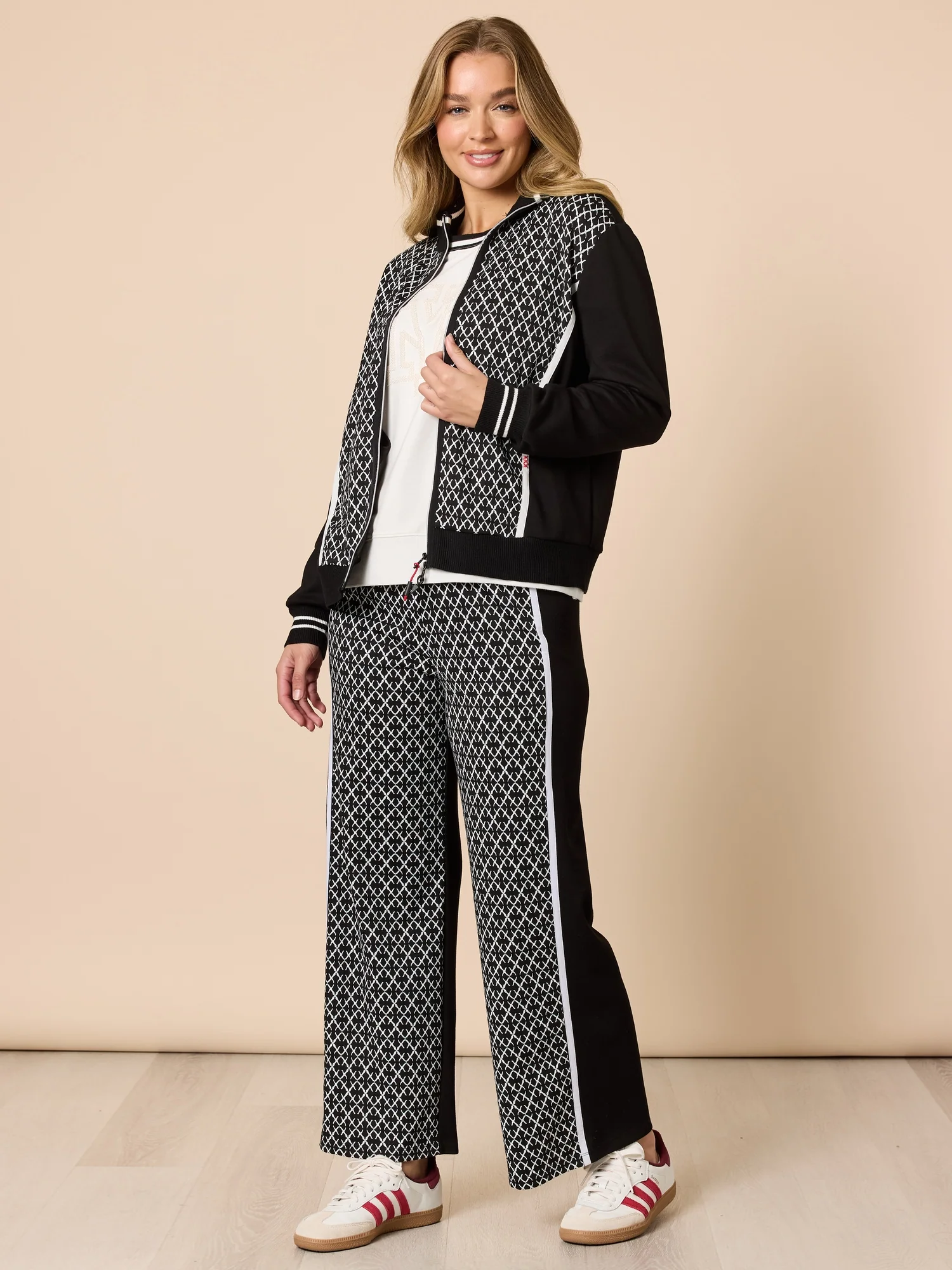 Empire Spliced Print Wide Leg Pant - Black/Ivory - Image 2