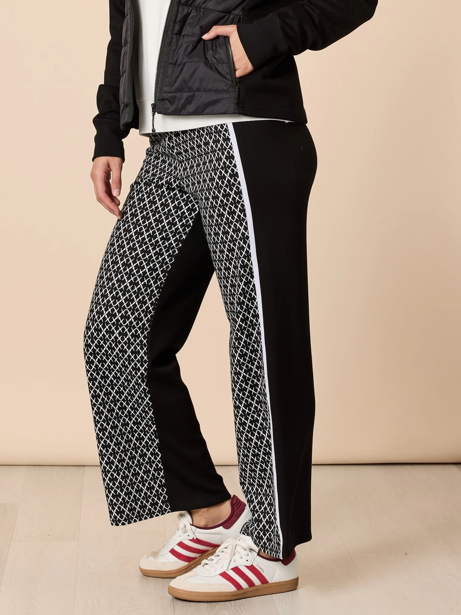 Empire Spliced Print Wide Leg Pant - Black/Ivory - Image 3