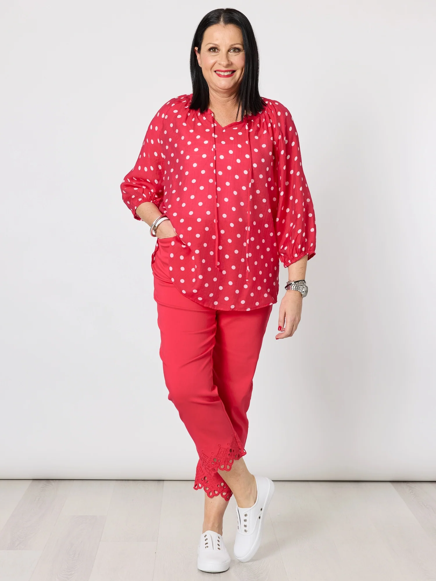 Fleur Embroidered Pant - Red - Image 3
