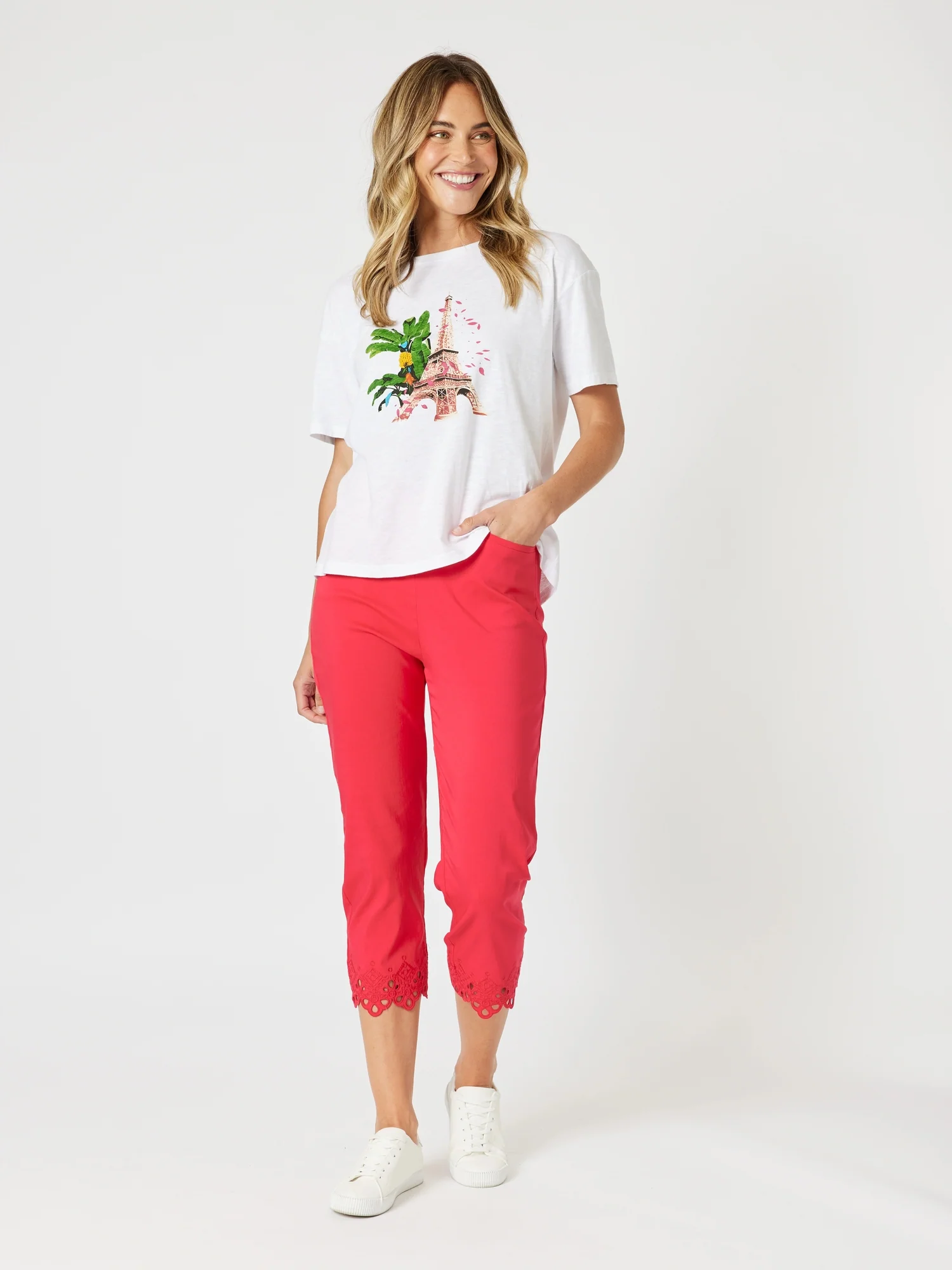 Fleur Embroidered Pant - Red - Image 4