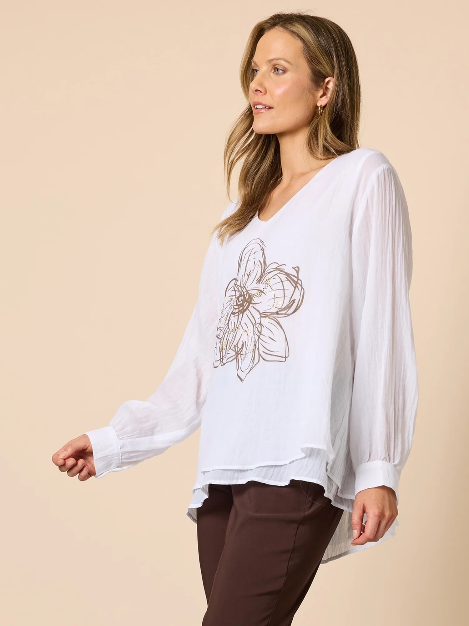 Fleur Floral Print Top - White/Gold - Image 3