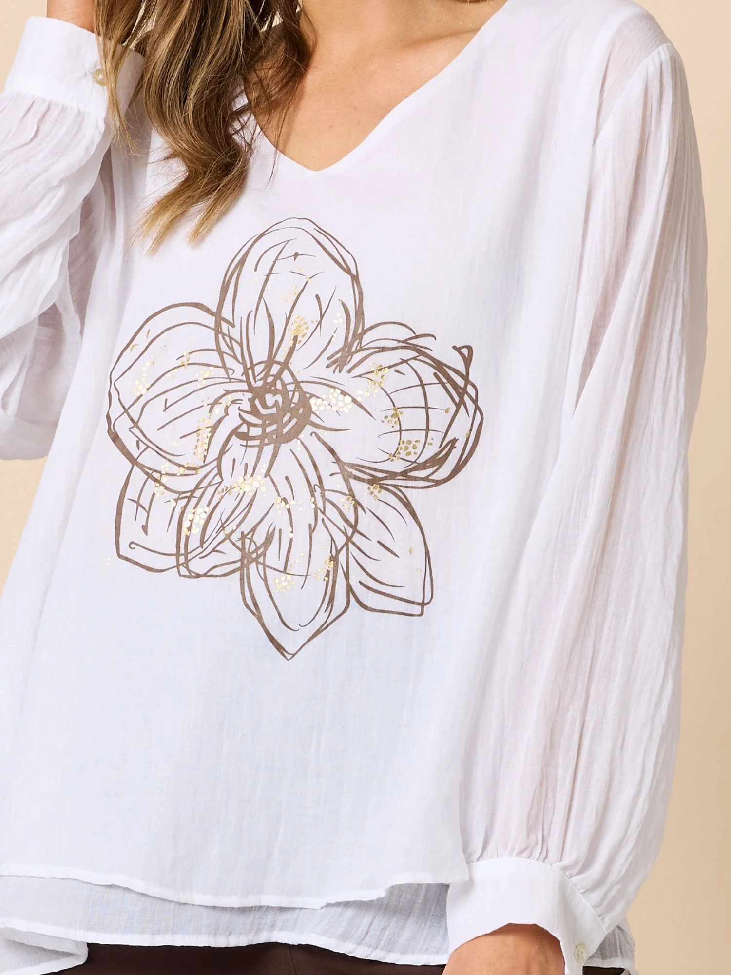 Fleur Floral Print Top - White/Gold - Image 5