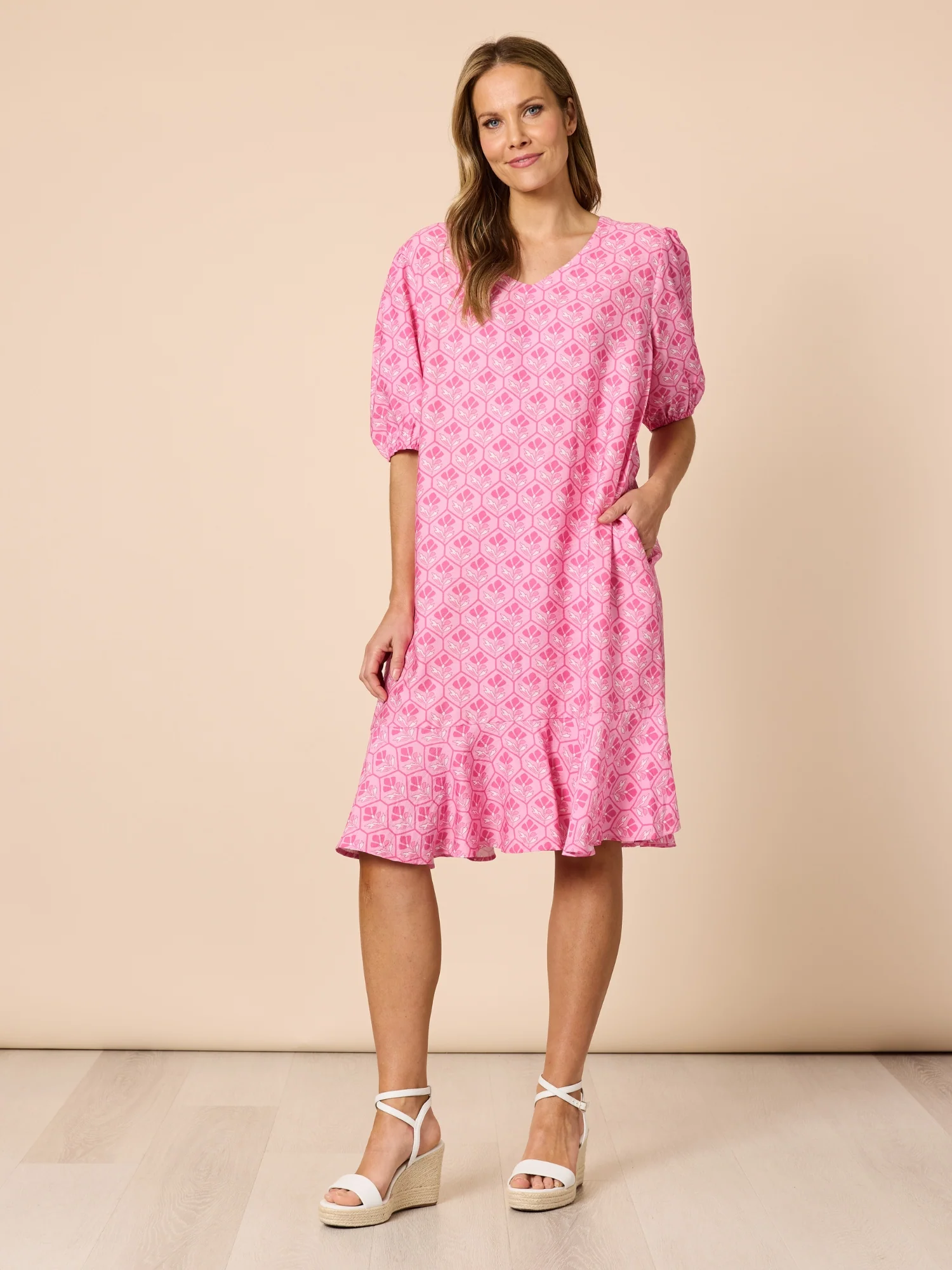 Floral Art Print Dress - Pink - Image 6