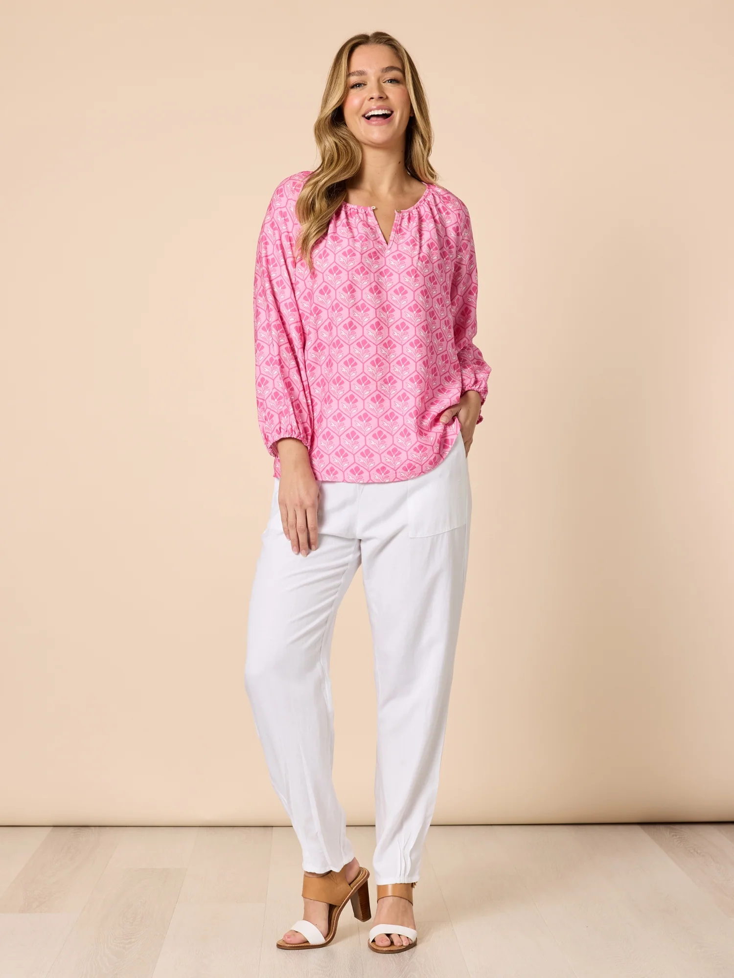 Floral Art Print Top - Pink - Image 6