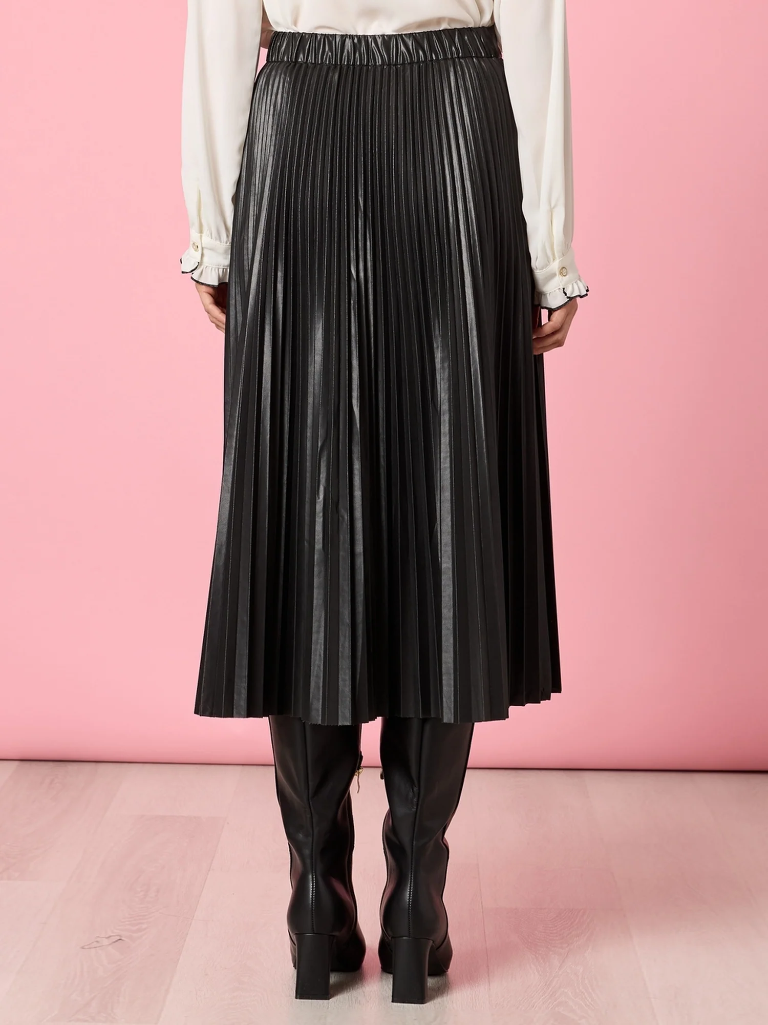 Florence Faux Leather Pleat Skirt - Black - Image 4