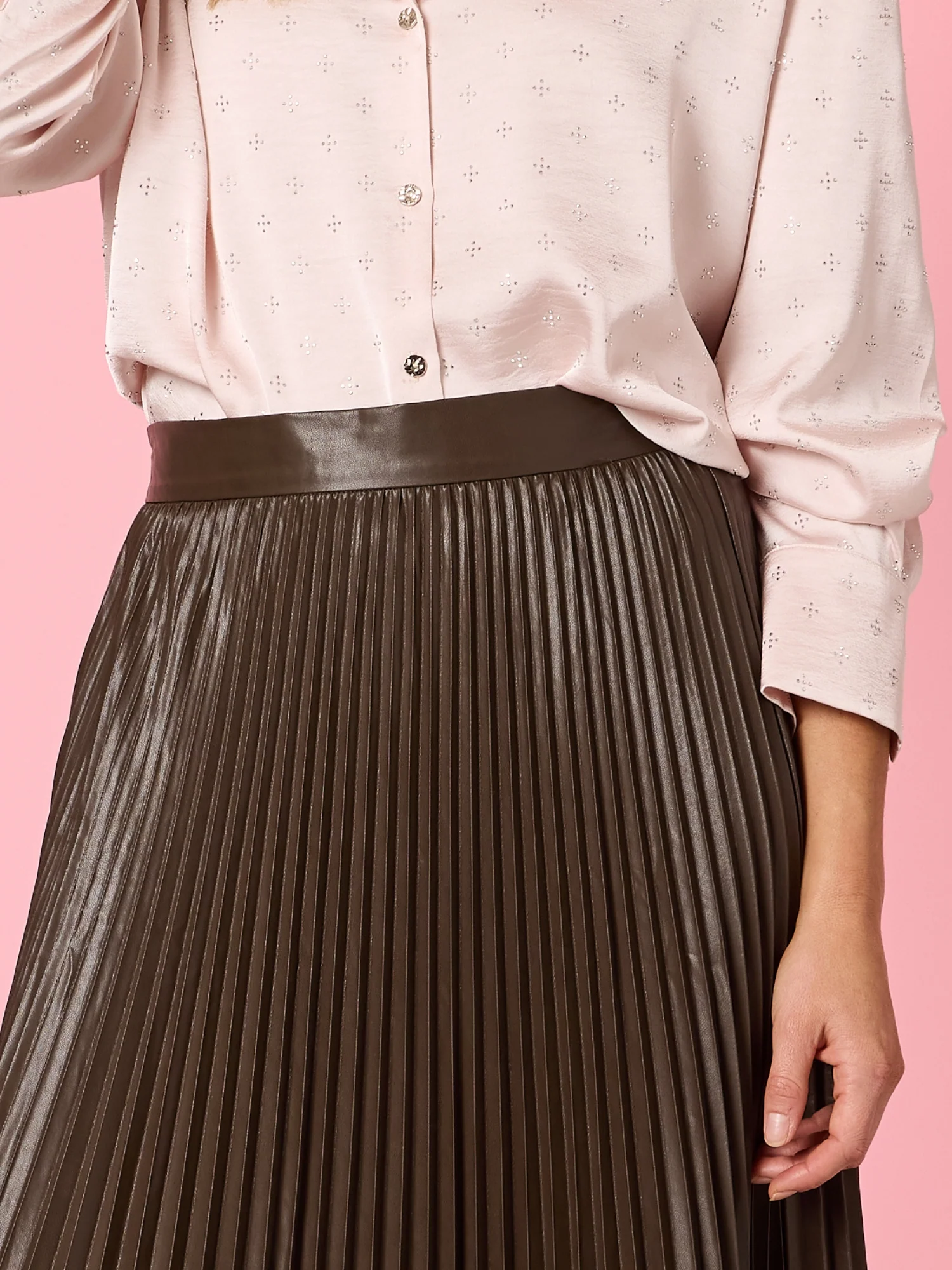 Florence Faux Leather Pleat Skirt - Espresso - Image 3