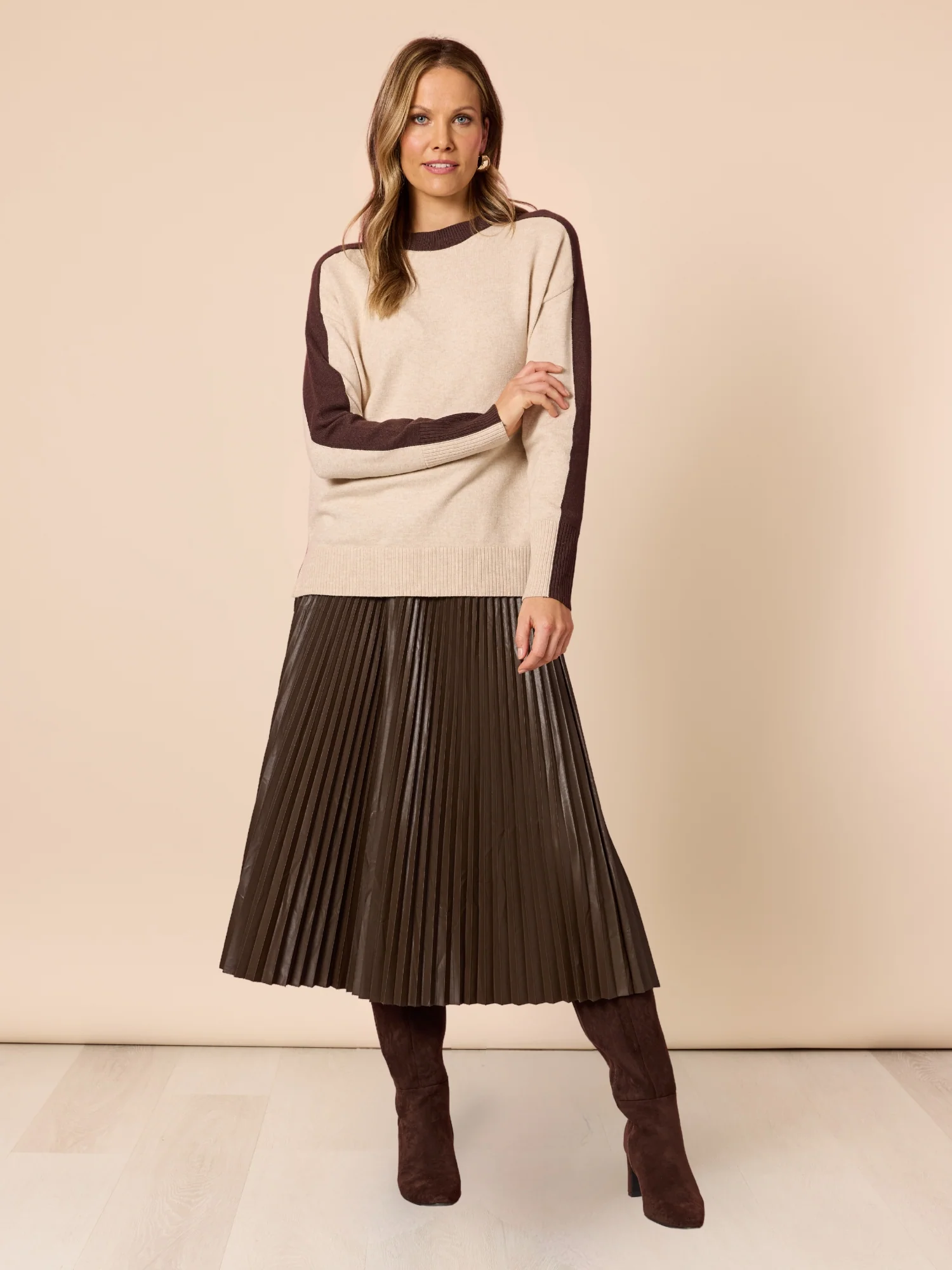 Florence Faux Leather Pleat Skirt - Espresso - Image 5