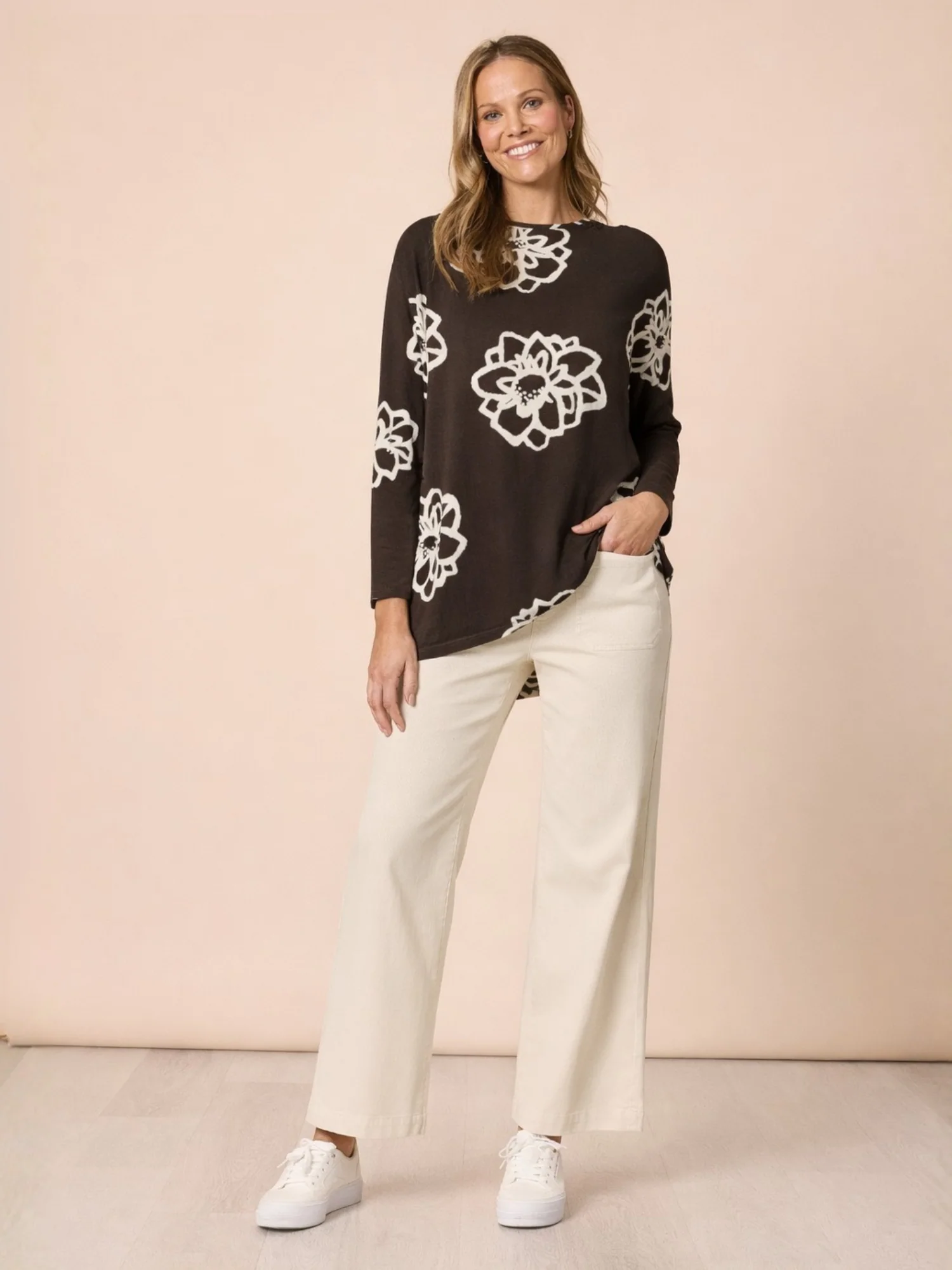 Florentine Floral Print Top - Coffee Ivory - Image 2