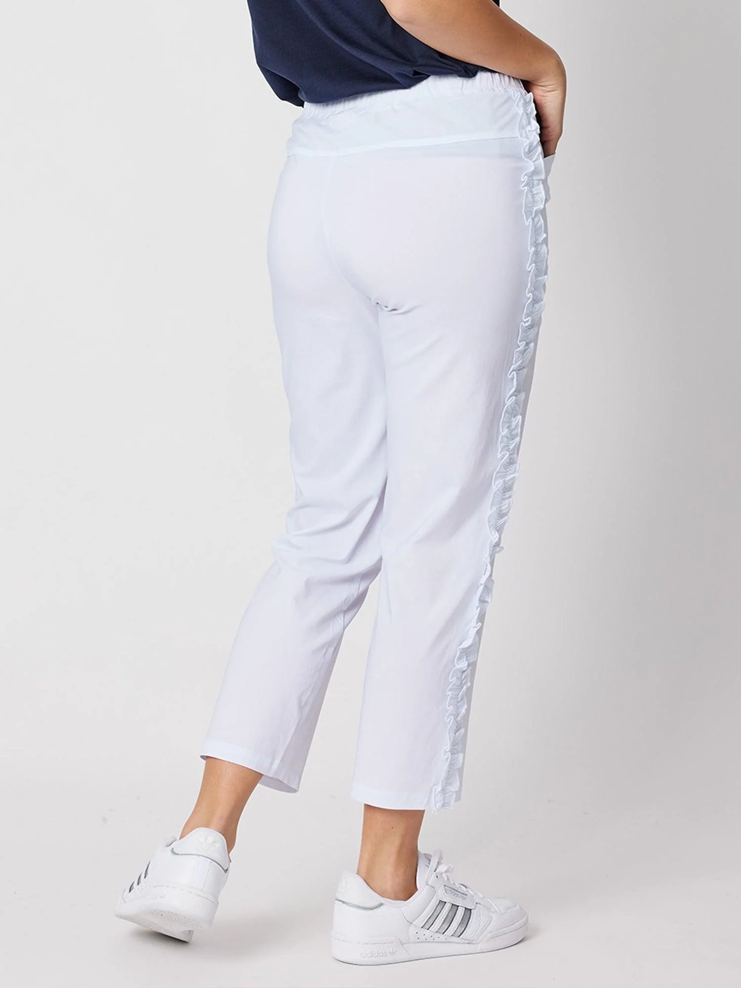 Frilled Side Detail Stretch Pant - White - Image 3