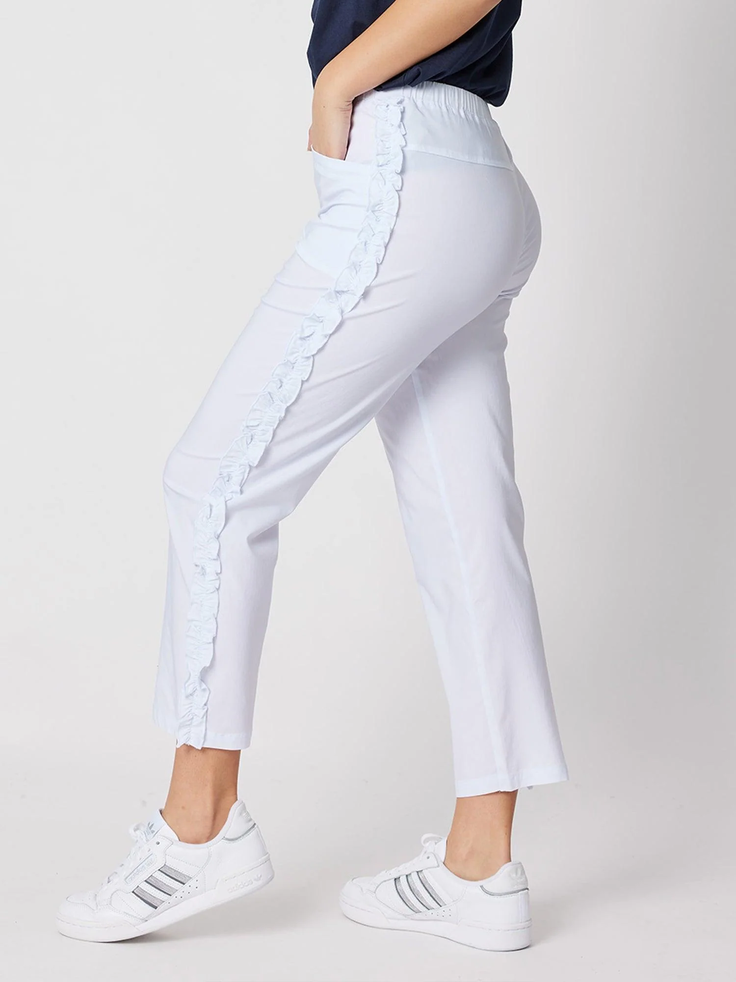 Frilled Side Detail Stretch Pant - White - Image 4