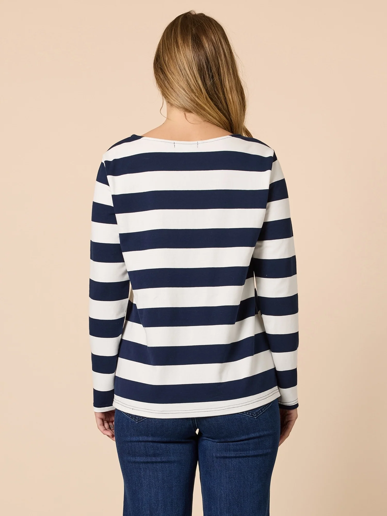 From The Heart Embroidered Stripe Print Tee - Navy/Ivory - Image 4