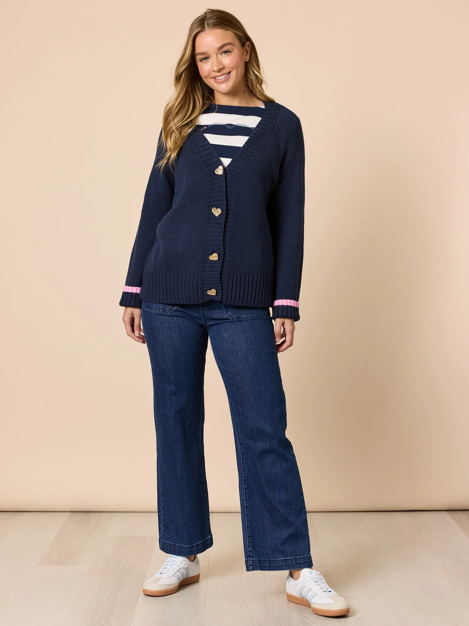 From The Heart Embroidered Stripe Print Tee - Navy/Ivory - Image 5