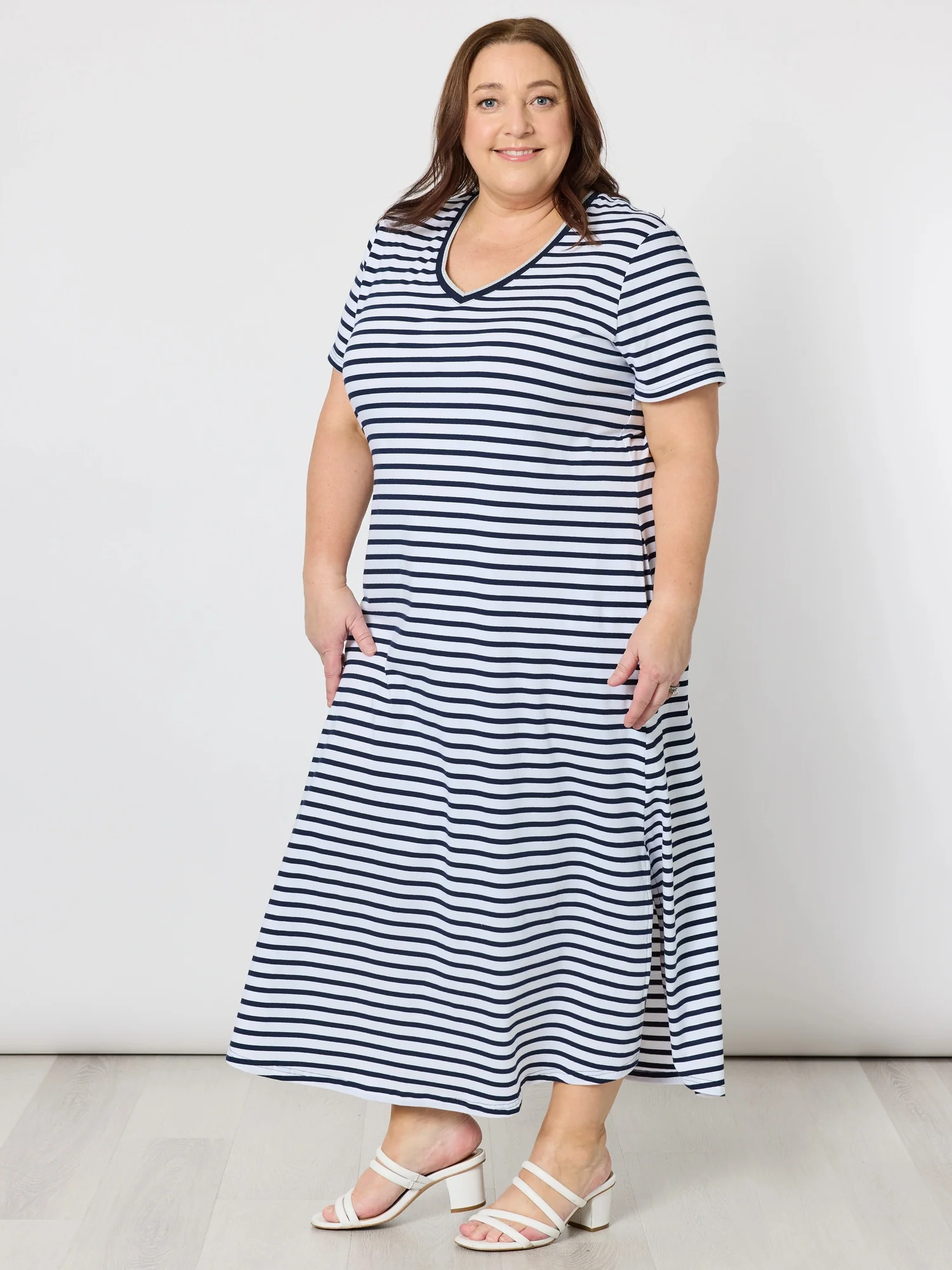 Gemma Stripe Print Dress - Navy/White - Image 3