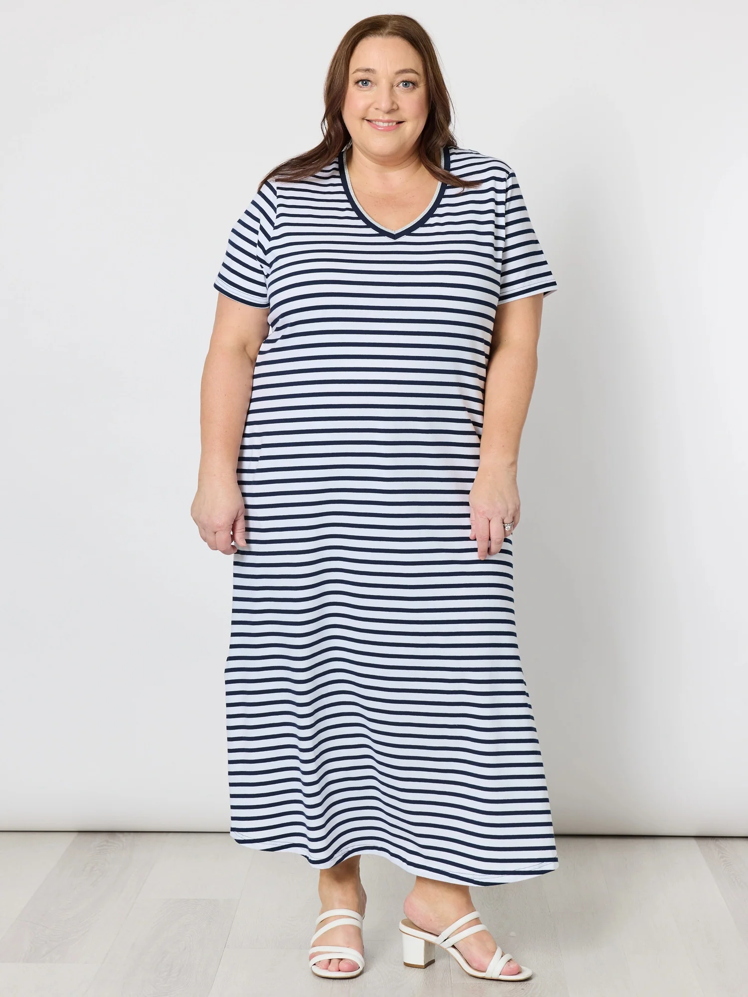 Gemma Stripe Print Dress - Navy/White - Image 6