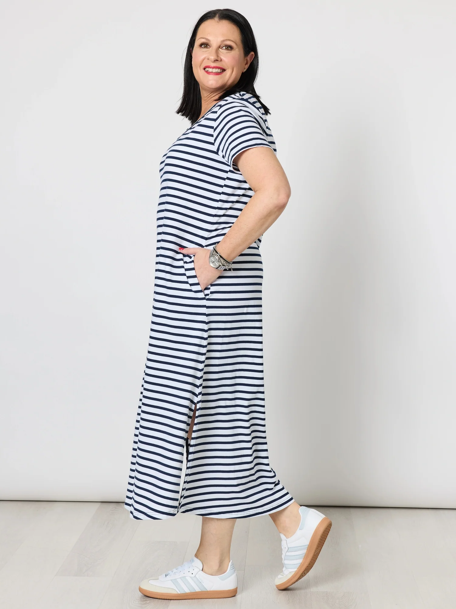 Gemma Stripe Print Dress - Navy/White - Image 7