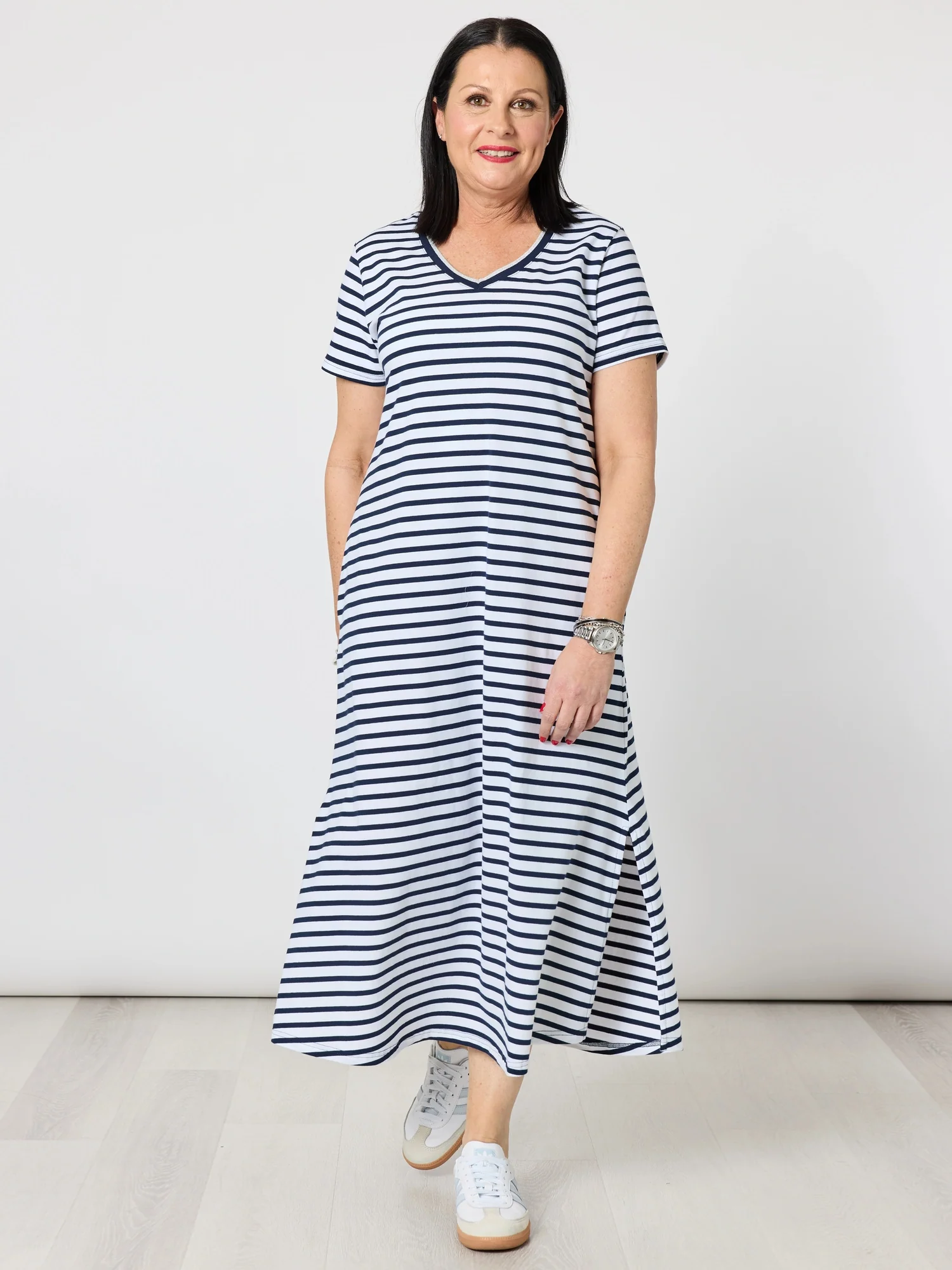 Gemma Stripe Print Dress - Navy/White - Image 8