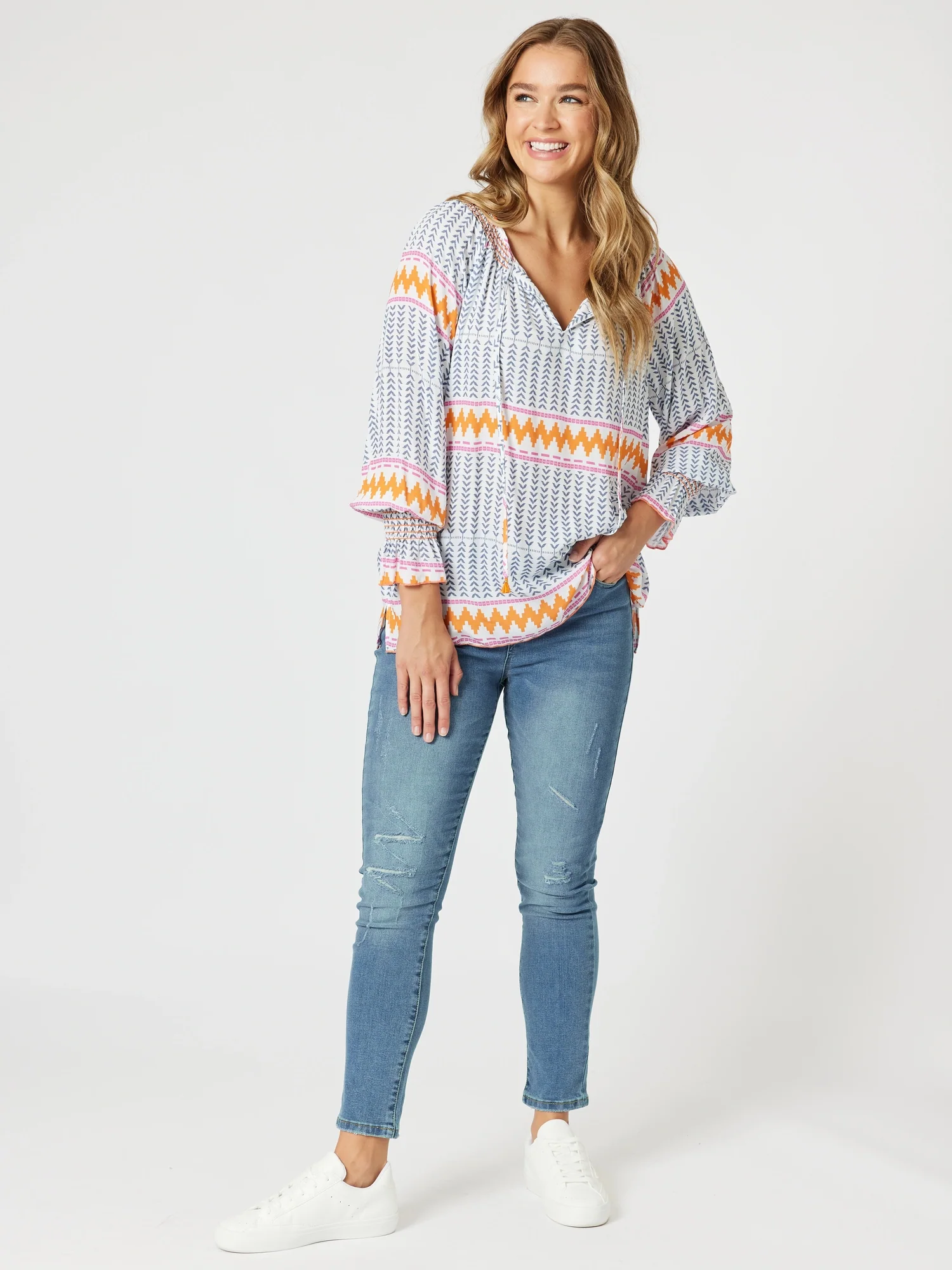 Geo Print Top - Indigo Multi - Image 7