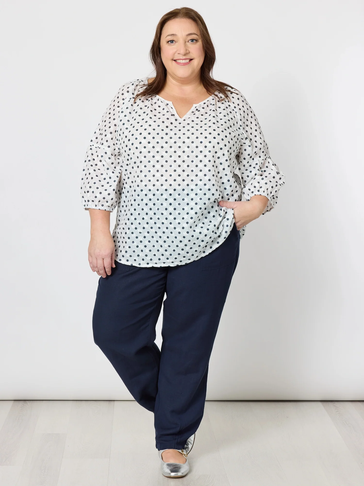 Get Dotty Embroidered Top - Navy/White - Image 2