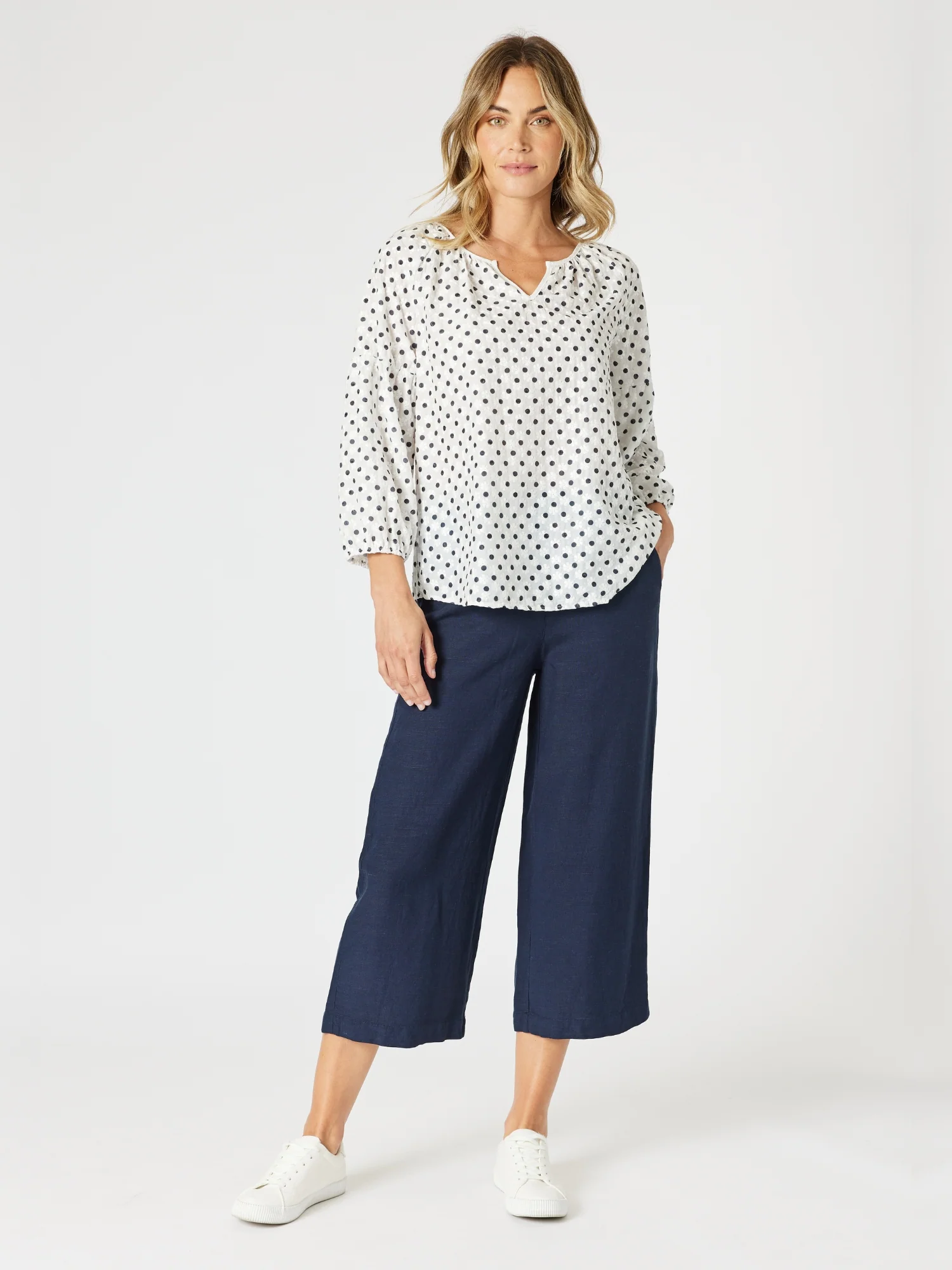 Get Dotty Embroidered Top - Navy/White - Image 3