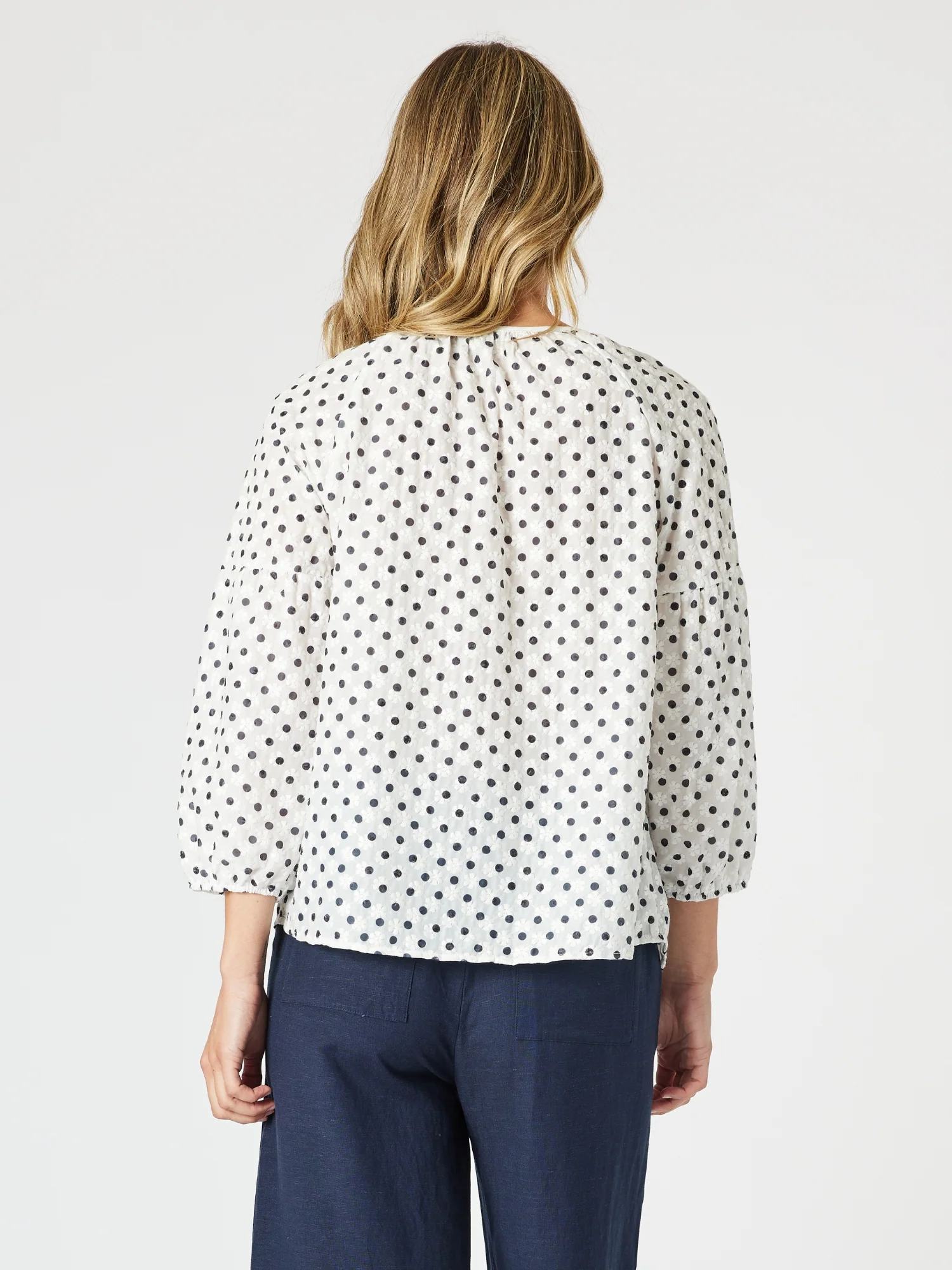Get Dotty Embroidered Top - Navy/White - Image 5