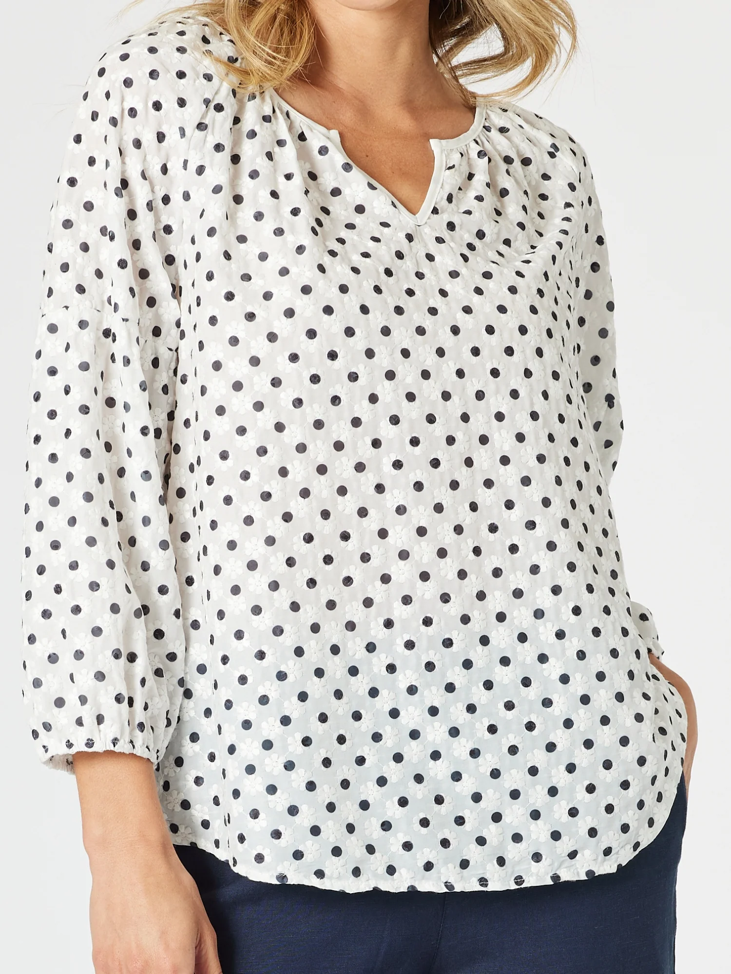 Get Dotty Embroidered Top - Navy/White - Image 6