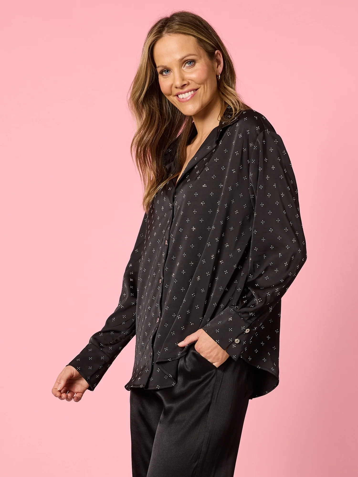 Glimmer Diamante Shirt - Black - Image 3