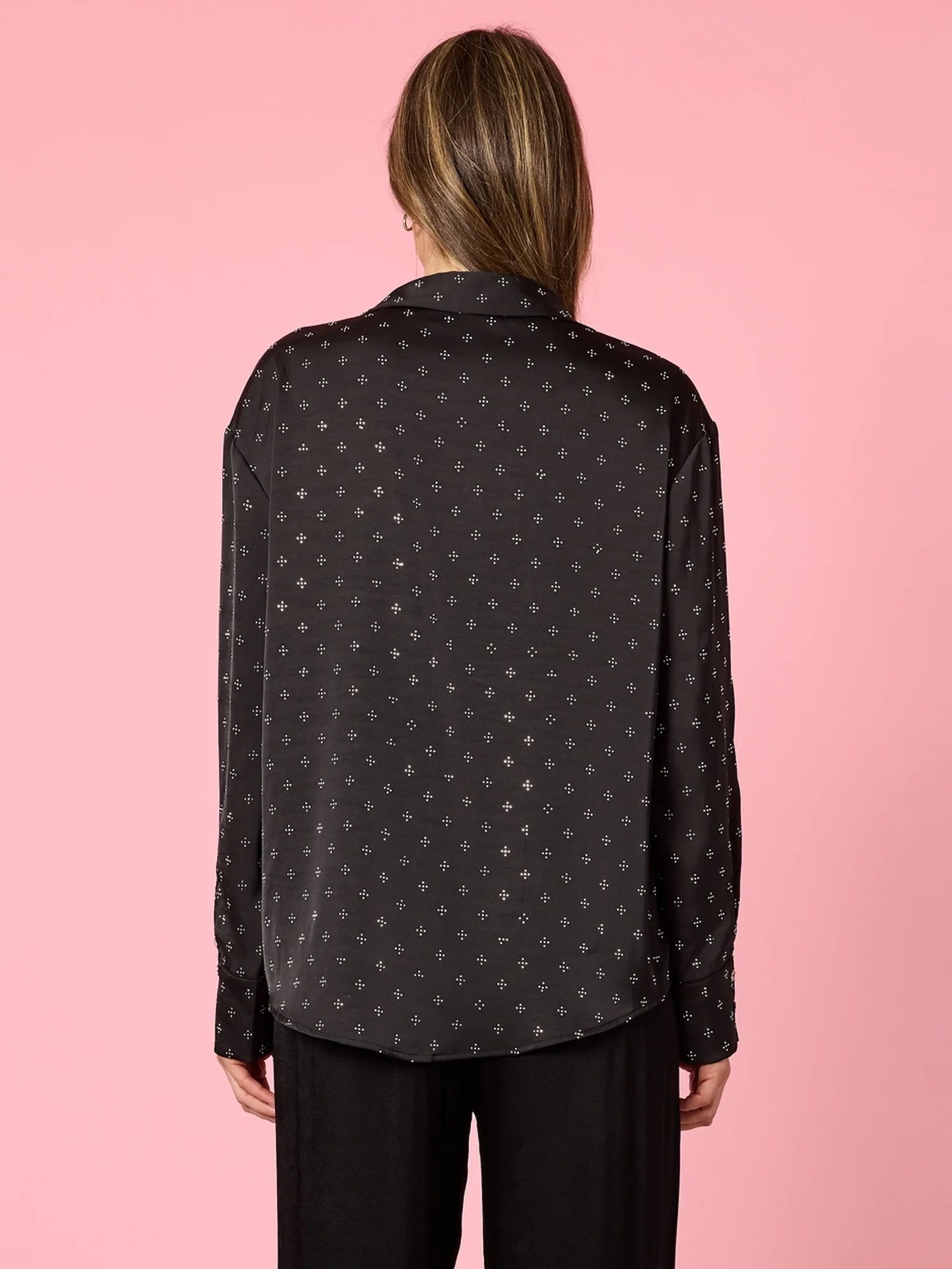 Glimmer Diamante Shirt - Black - Image 4