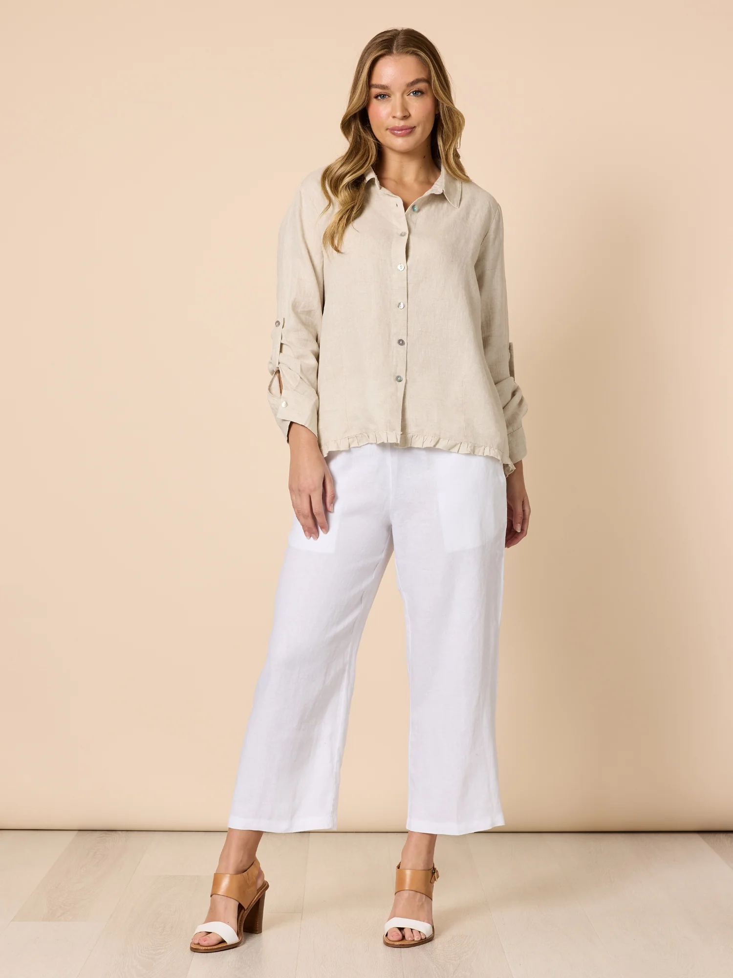 Ruffle Hem Linen Shirt - Natural - Image 10