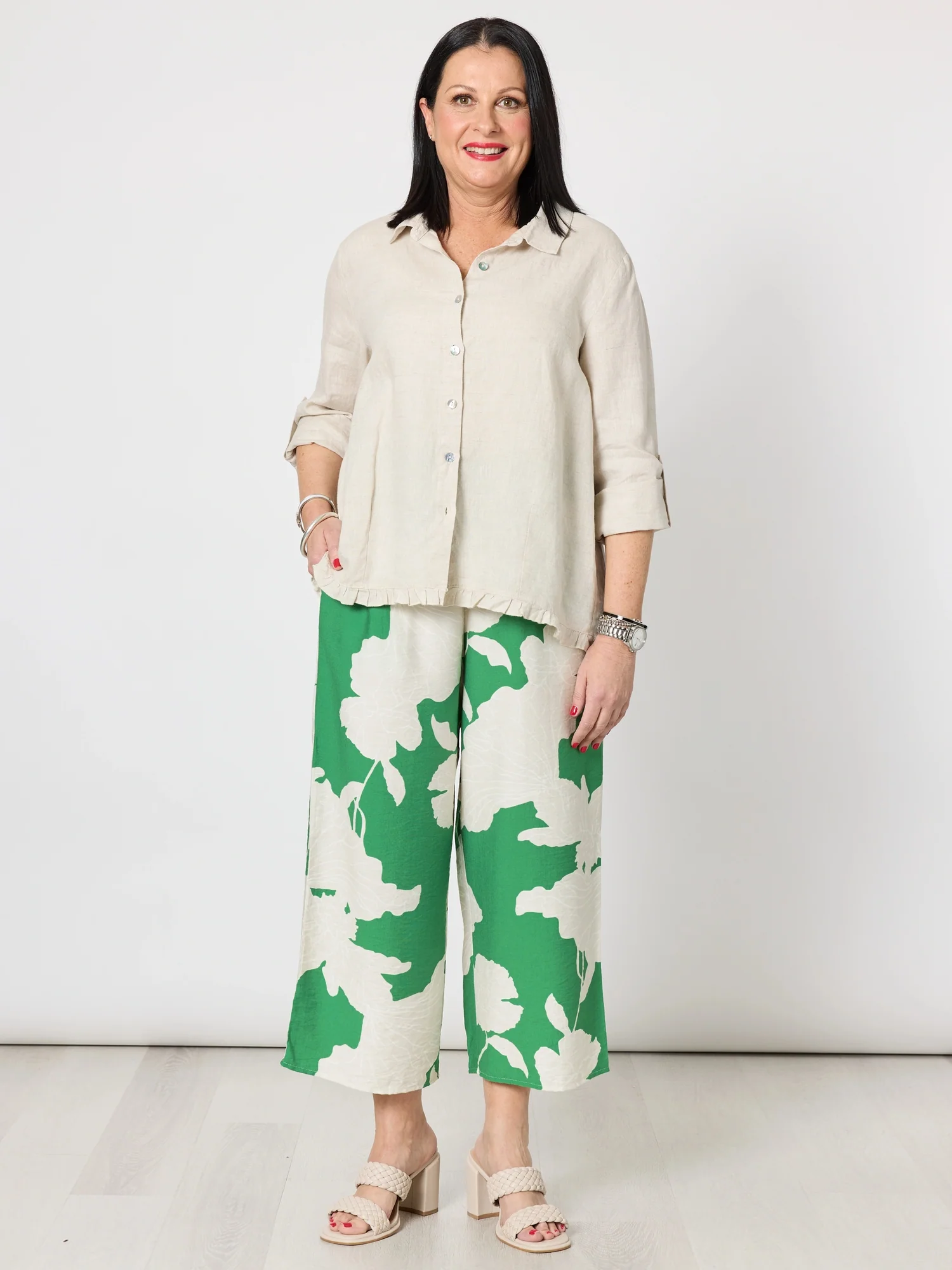 Ruffle Hem Linen Shirt - Natural - Image 3