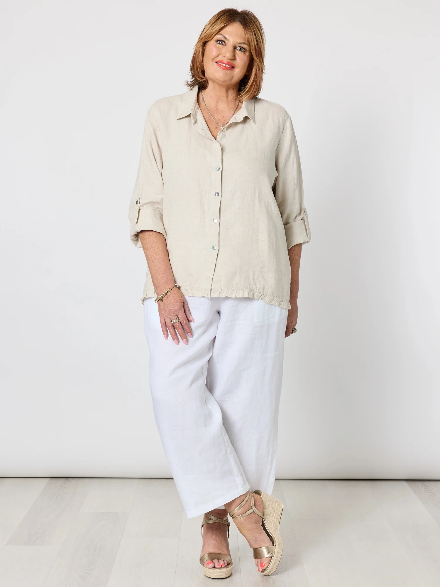 Ruffle Hem Linen Shirt - Natural - Image 4