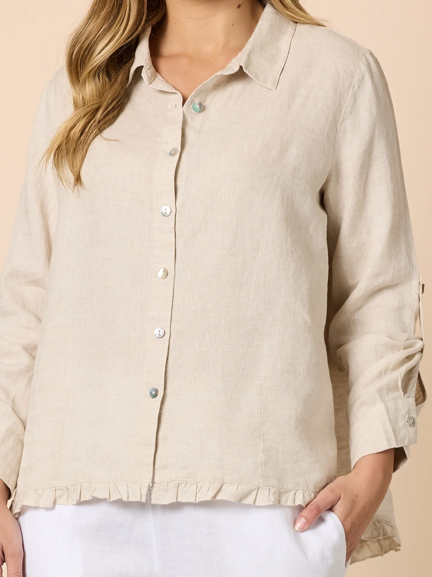 Ruffle Hem Linen Shirt - Natural - Image 5