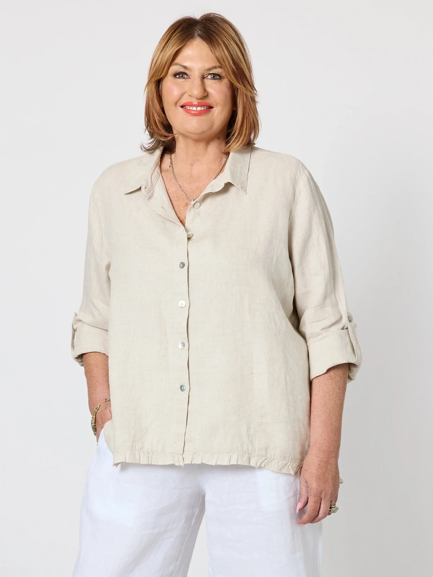 Ruffle Hem Linen Shirt - Natural - Image 7