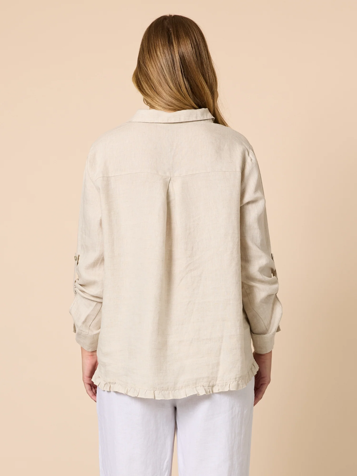 Ruffle Hem Linen Shirt - Natural - Image 8