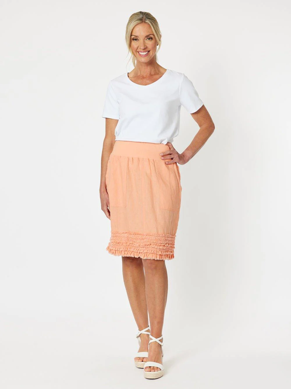 Mimi Linen Ruffle Hem Skirt - Mandarine - Image 3