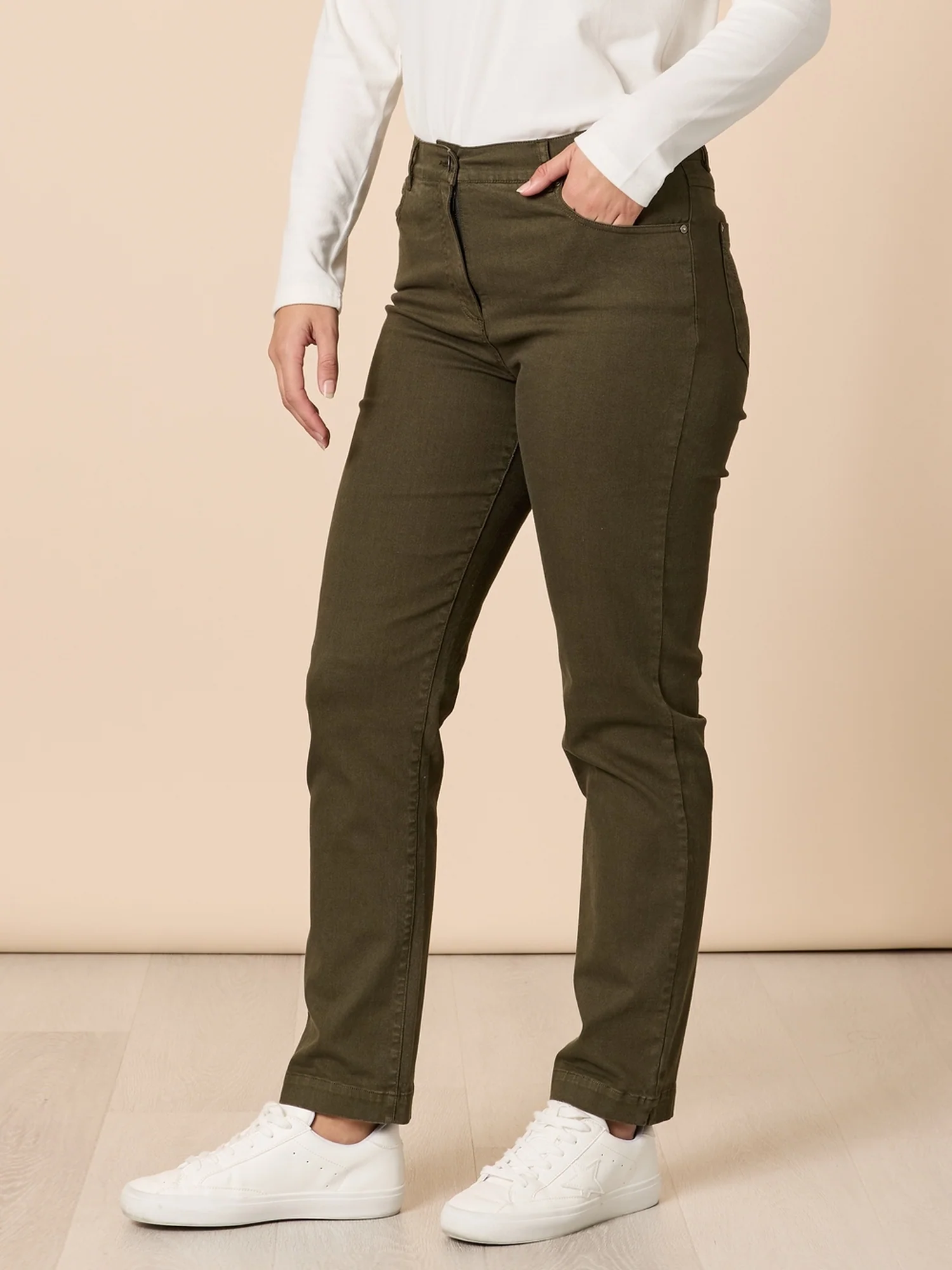 Miracle Slim Leg Denim Jean - Khaki - Image 3