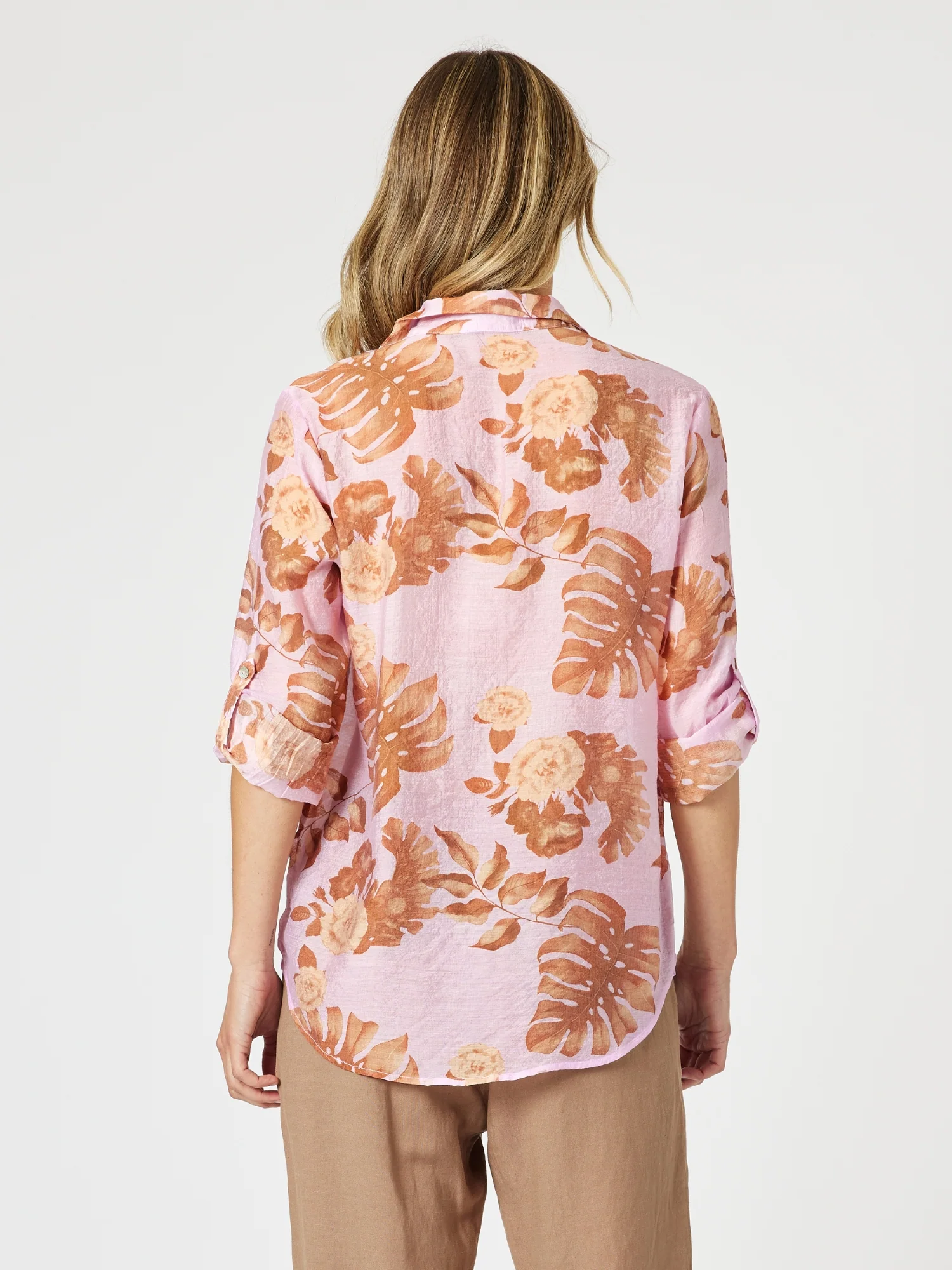 Haiti Floral Print Sheer Shirt - Pink/Natural - Image 6