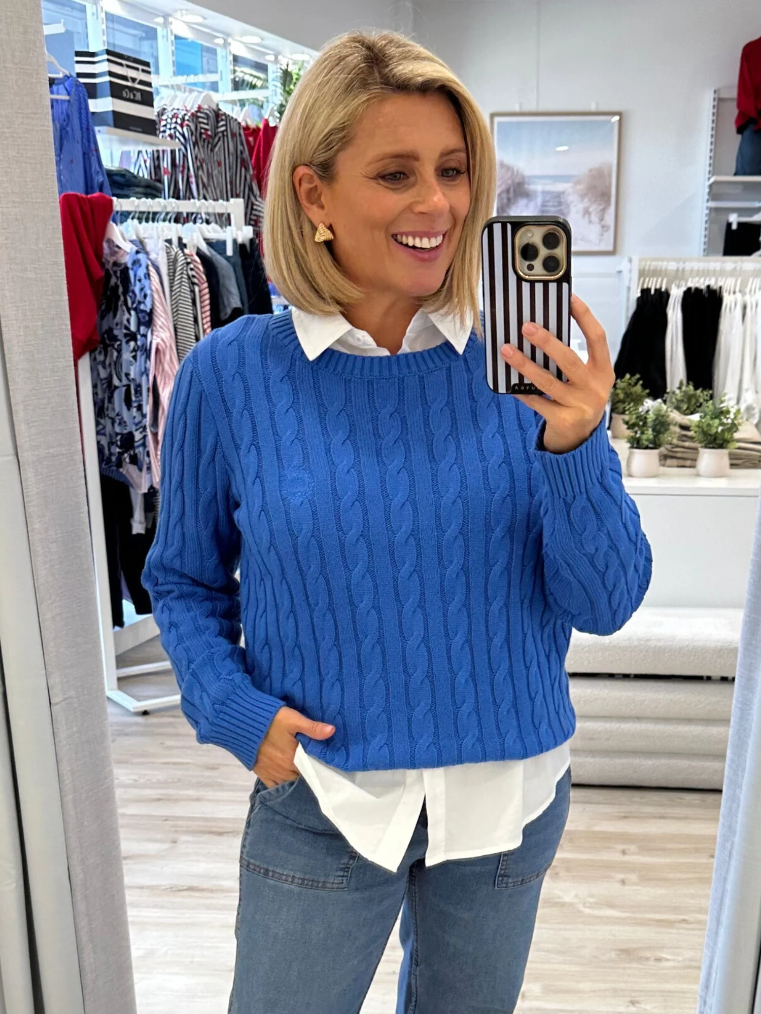 Hampton Cable Knit Jumper - Cobalt - Image 7