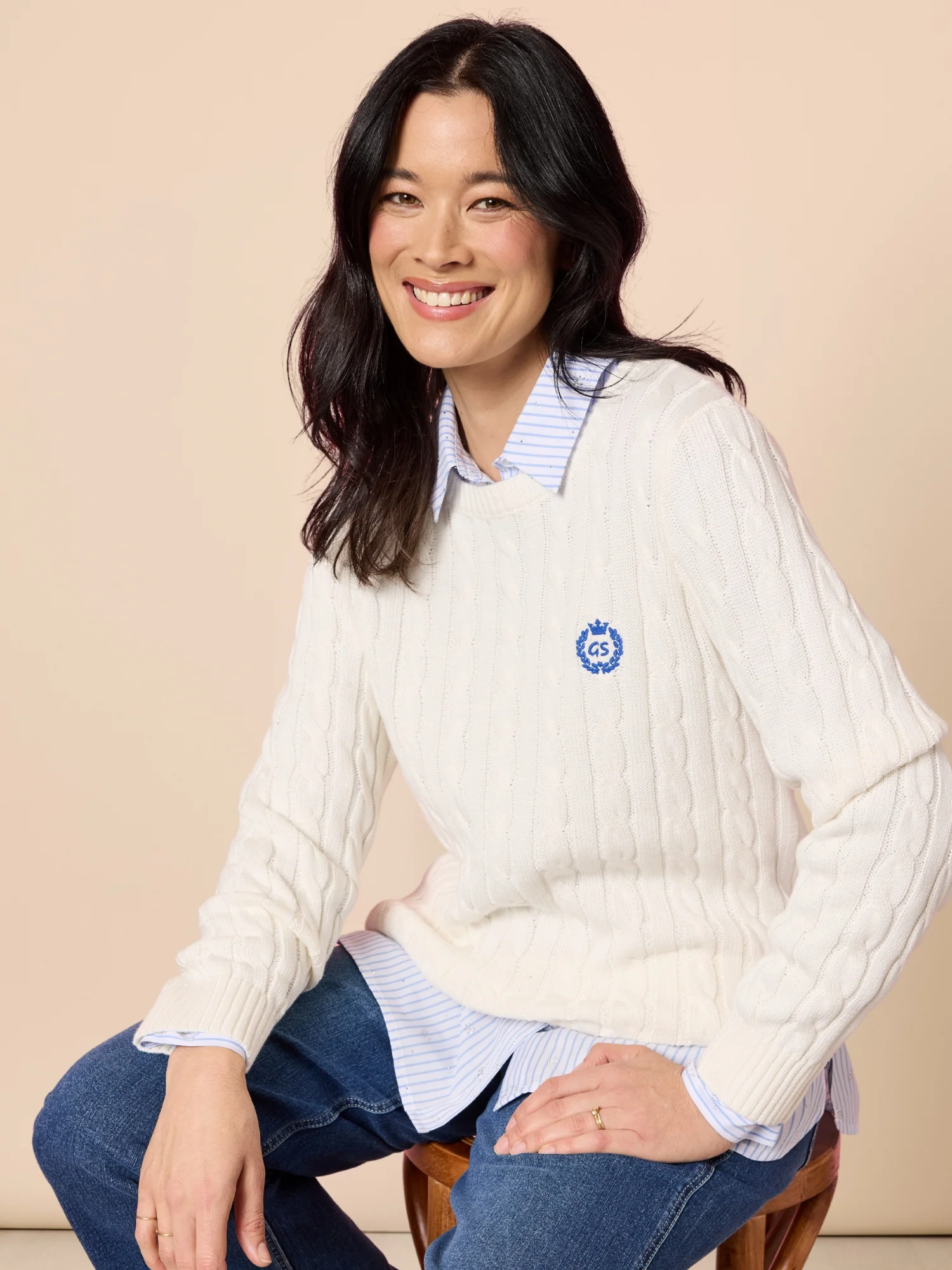 Hampton Cable Knit Jumper - Ivory - Image 3
