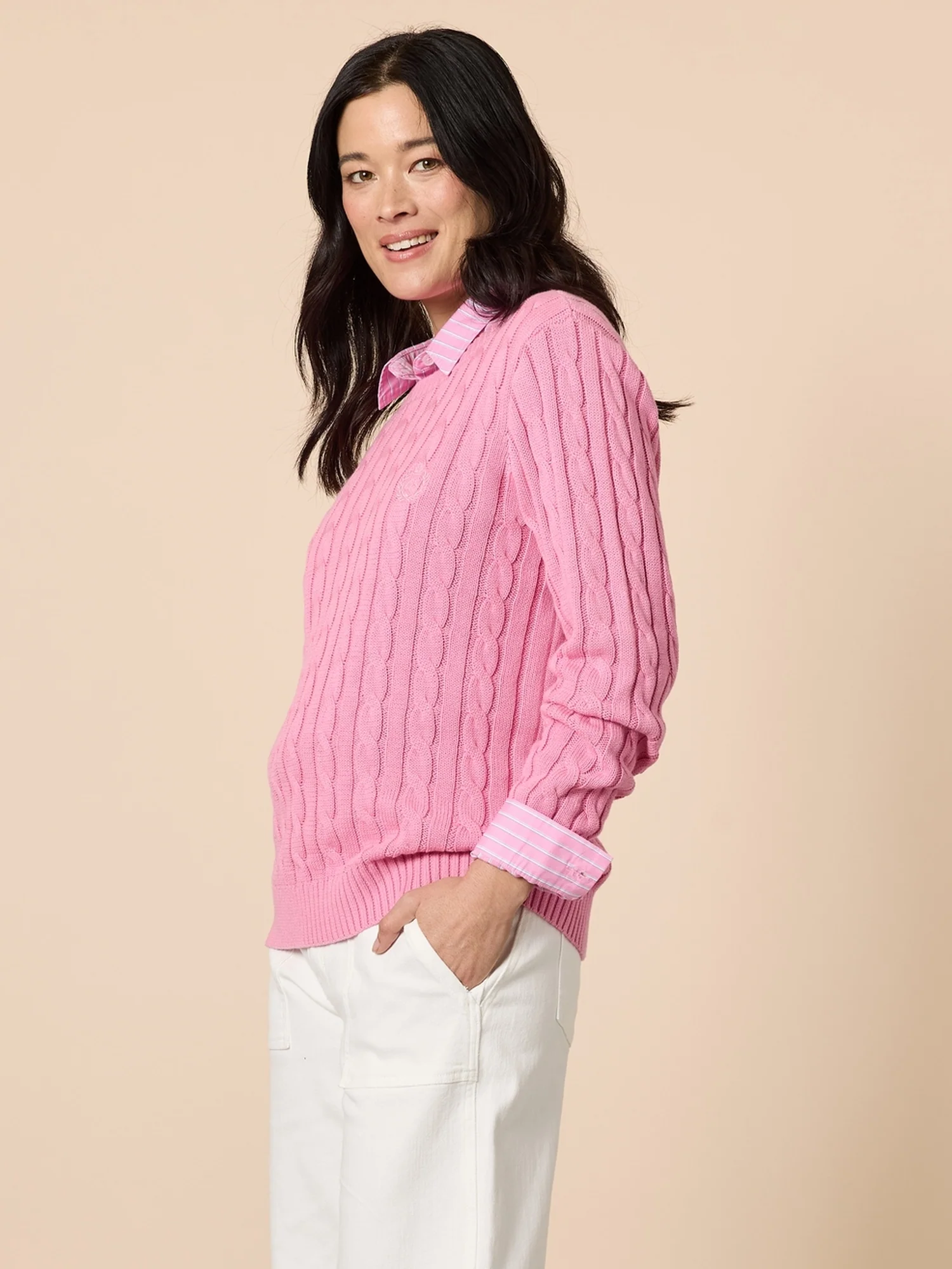 Hampton Cable Knit Jumper - Pink - Image 3