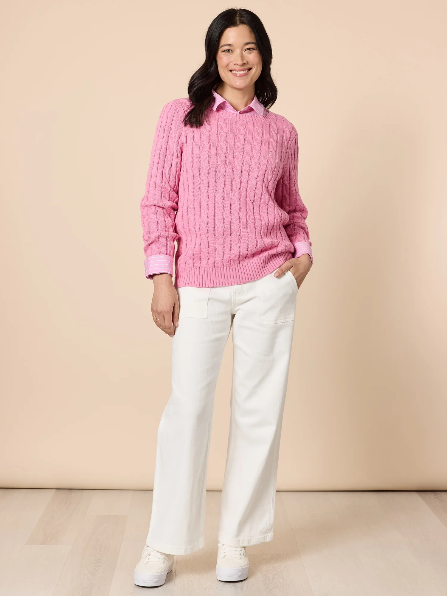 Hampton Cable Knit Jumper - Pink - Image 7