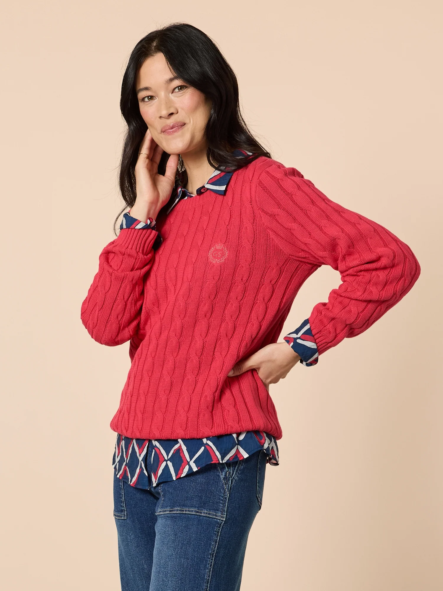 Hampton Cable Knit Jumper - Red - Image 3