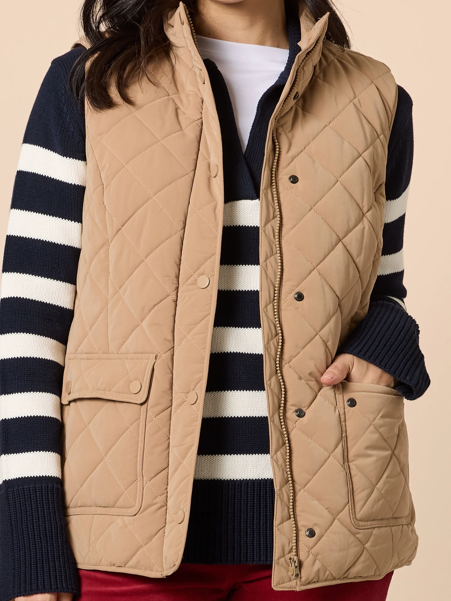 Hampton Quilted Vest - Caramel - Image 5