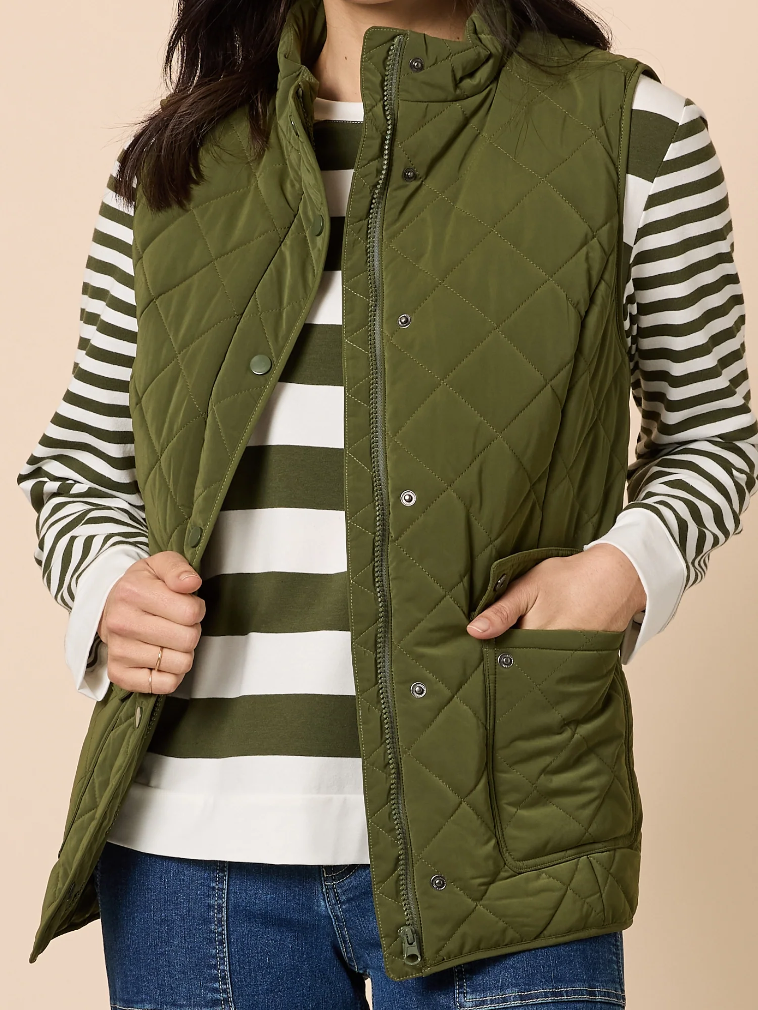 Hampton Quilted Vest - Khaki - Image 5