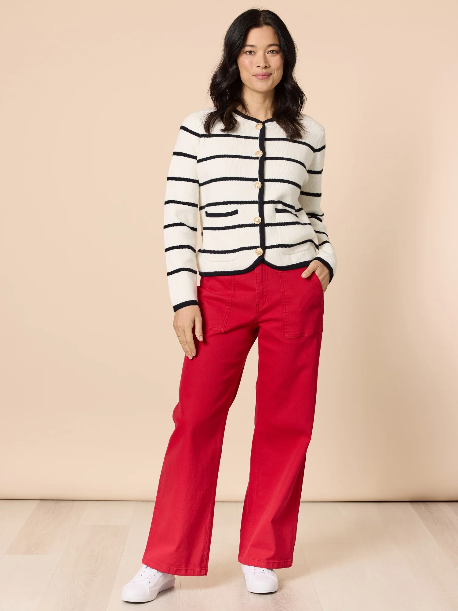 Hampton Stripe Print Cardigan - Ivory/Navy - Image 2